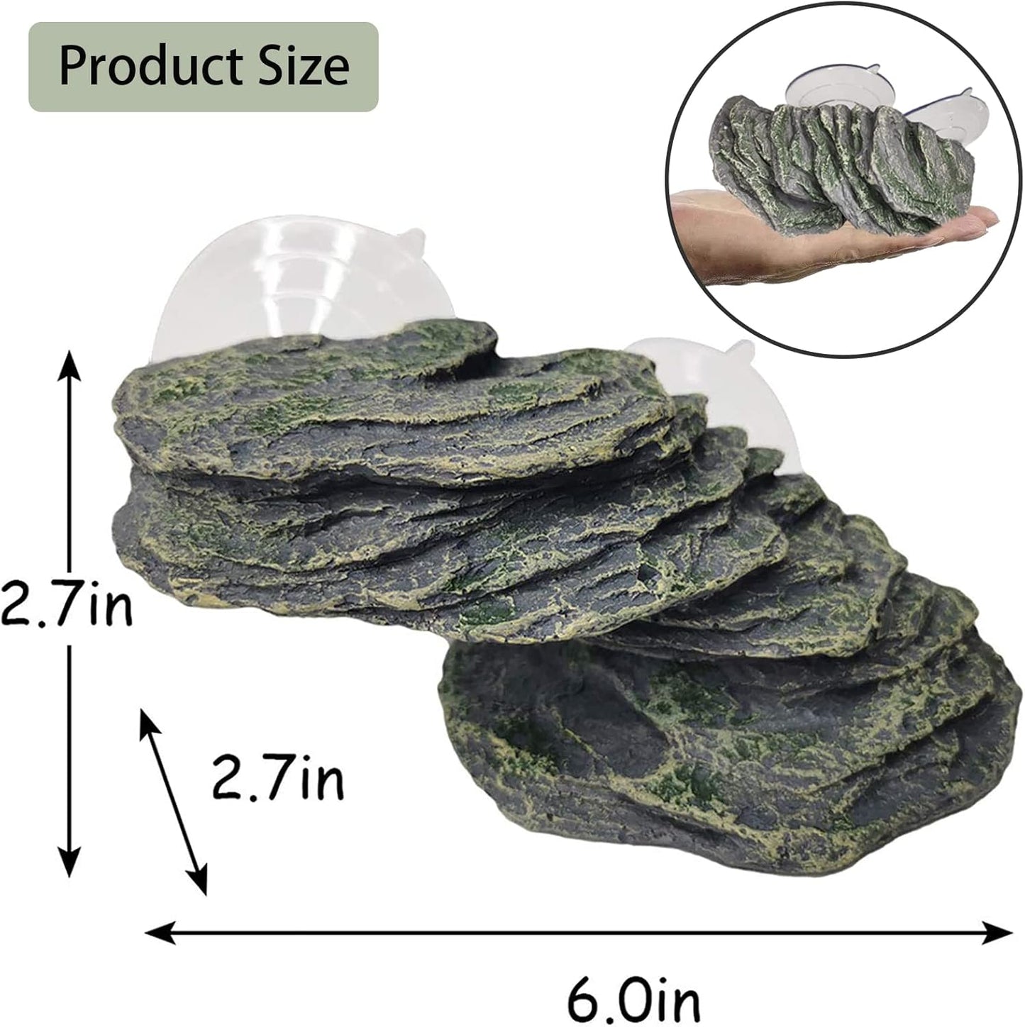 Turtle Basking Platform Tortoise Resin Dock Tortoise Climbing Ramp Shale with Suction Cup Adjustable Resting Terrace Lizard Climbing Platform for Frogs Newts (Small:6.0”Lx2.7”Wx2.7”H)