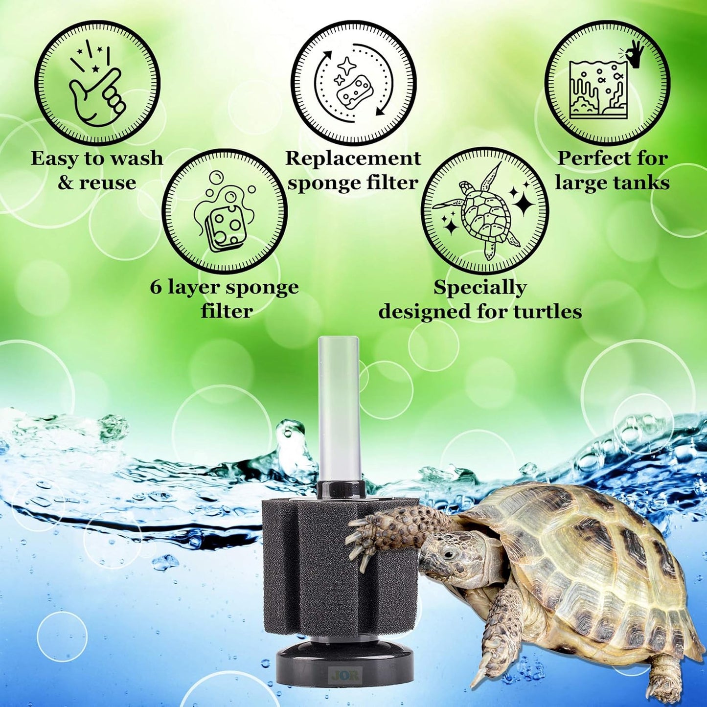 Turtle Sponge Filter, Connect to Air Pump, Underwater Aquarium Sponge Filter, Ideal Current for Turtles, Easy to Maintain, 2 Pcs