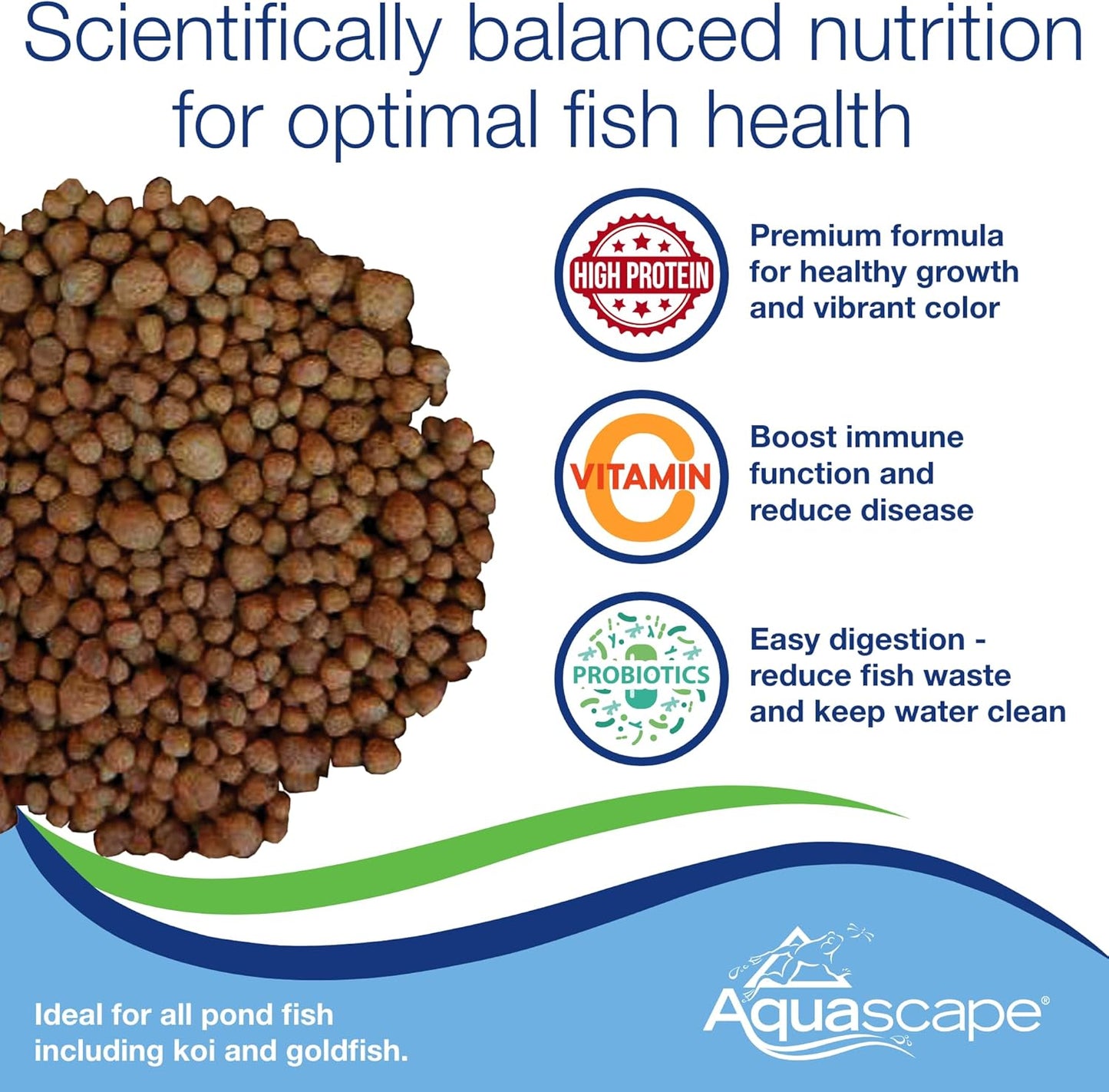 Premium Staple Fish Food Pellets for Small to Medium Pond Fish, Medium Pellet, 2.2 Pounds | 98868