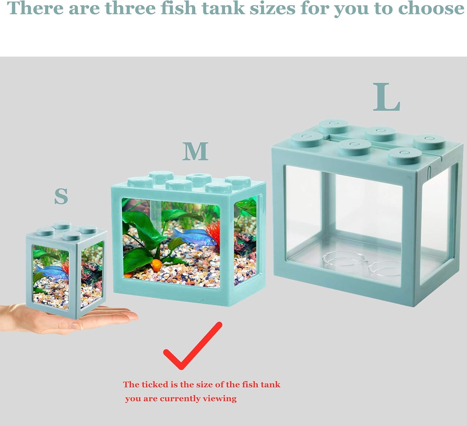Small Betta Fish Tank, Middle Fish Tank Fish Bow Aquarium with Plastic Plant Decoration, Clear Stackable Cube Tank for Turtle Jellyfish Goldfish Moss Balls Insects,34Oz