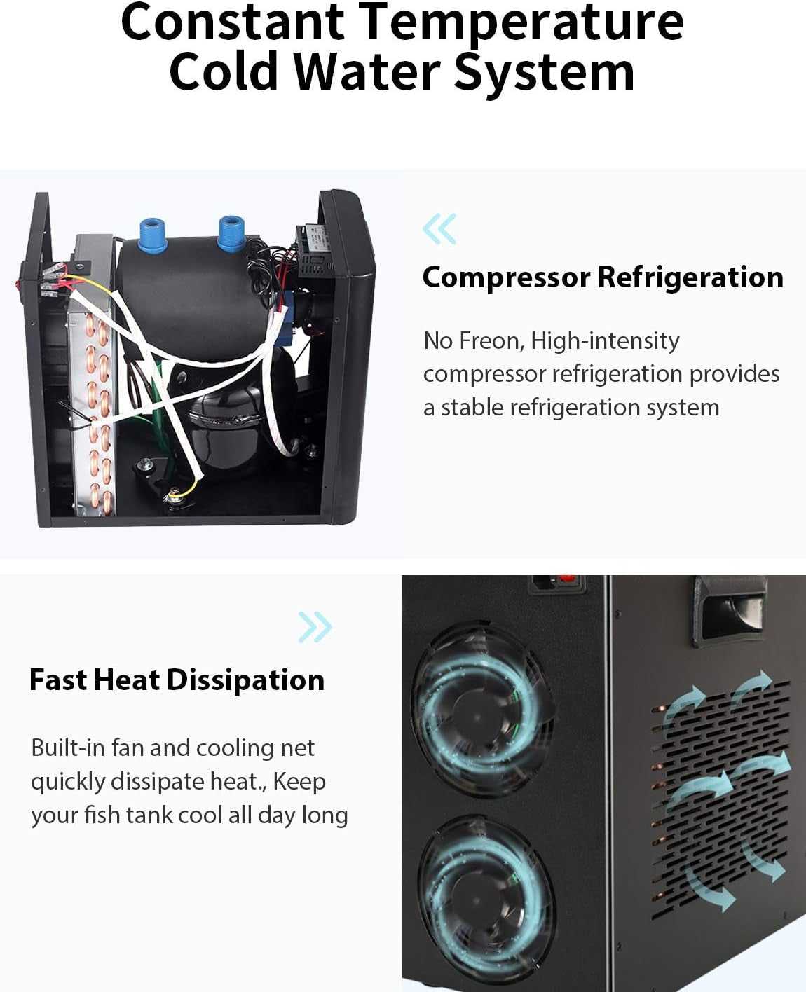 Aquarium Water Chiller, 79 Gal 1/3 HP Fish Tank Water Chiller with Special Quiet Design Compressor Refrigeration for Hydroponic System Axolotl Jellyfish Coral Crystal Shrimp 300L