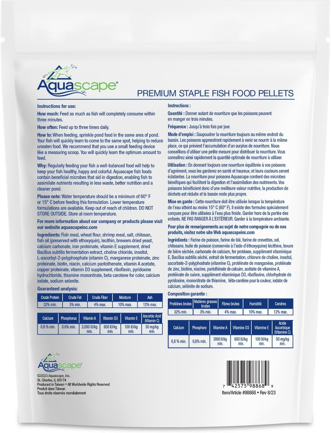 Premium Staple Fish Food Pellets for Small to Medium Pond Fish, Medium Pellet, 2.2 Pounds | 98868
