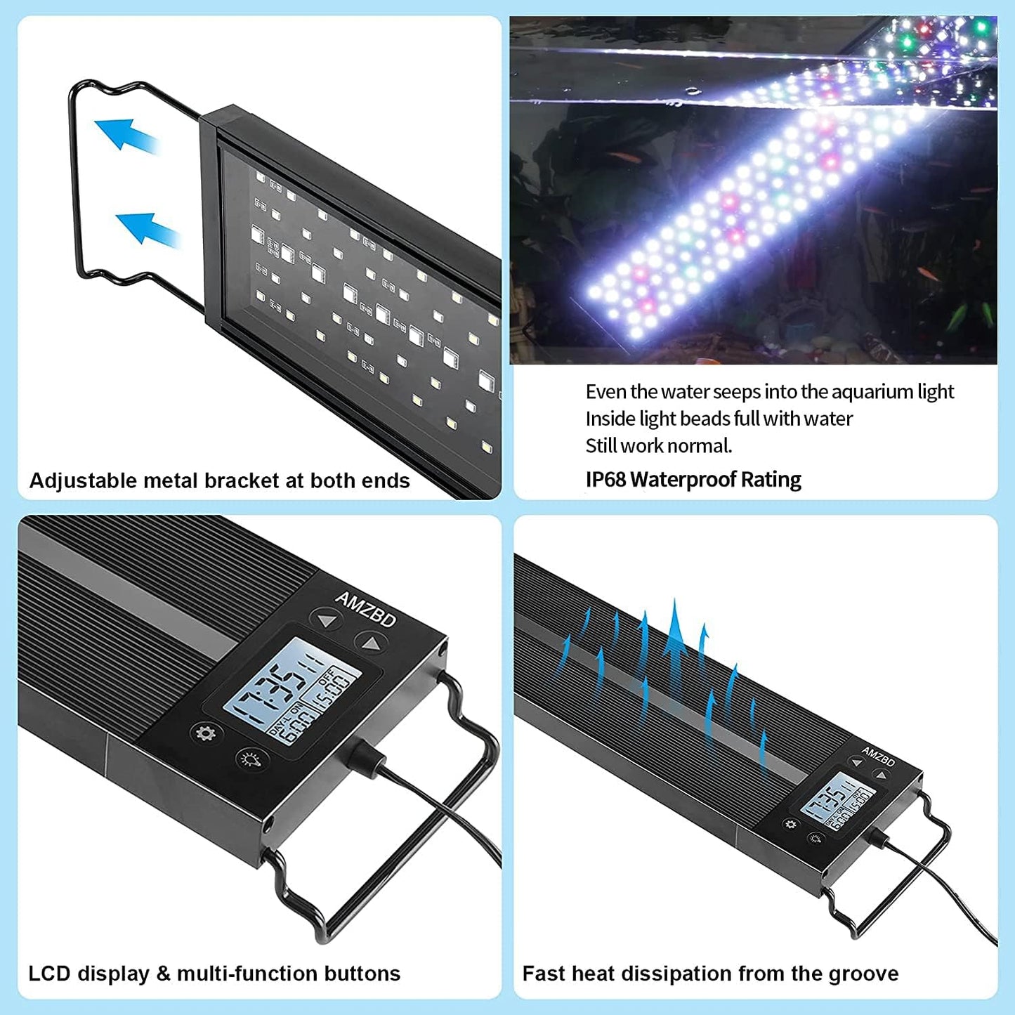 Aquarium Lights, LED Aquariums Lights with Full Spectrum Adjustable 7 Colors,Programmable,Waterproof,Timer&Diy Mode for Freshwater Fish Tank or Plants Tank,Extendable Brackets (30-36 Inch)