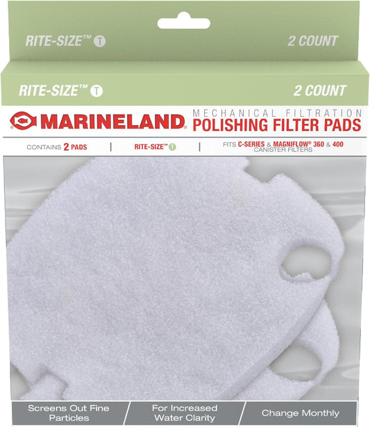 Polishing Filter Pads, 2 Count, Support Mechanical Aquarium Filtration, Rite-Size T, Fit C-Series and Magniflow 360 and 400 Canister Filters