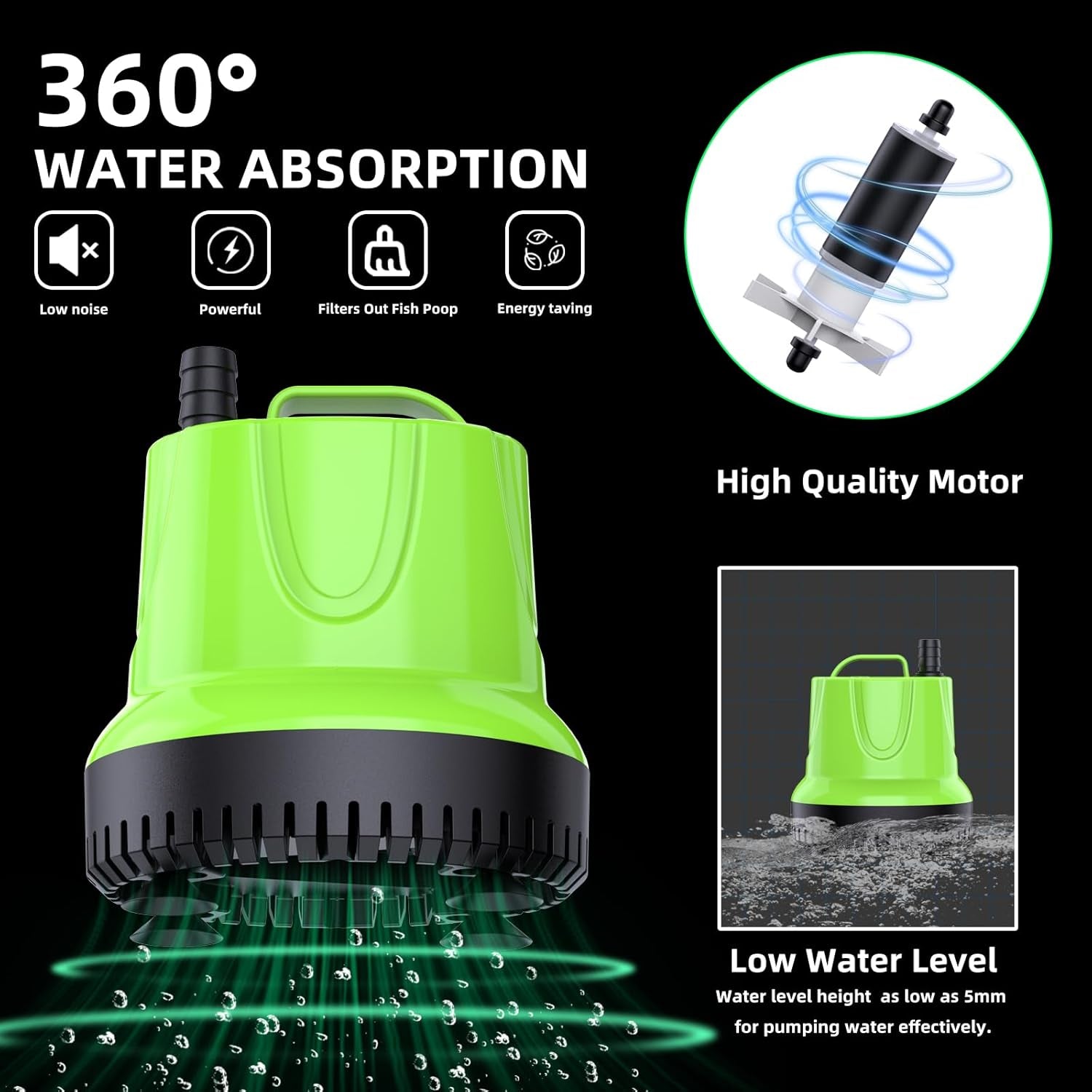 Fountain Submersible Water Pump: 330 GPH 25W Small Sump Pump for Outdoor Pond Hydroponic Statuary Waterfall Aquarium Fish Tank