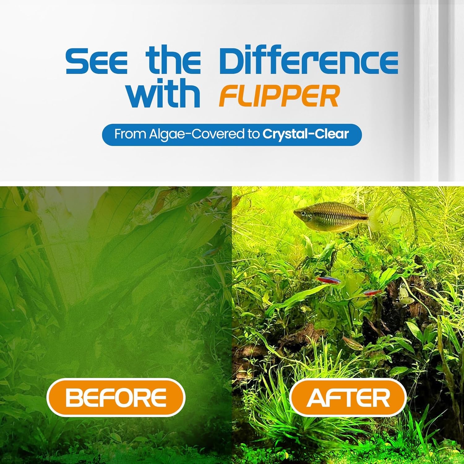 Flipper Platinum Aquarium Algae Scraper | Glass & Acrylic Tank Cleaner with Serrated Blade for Efficient Aquarium Maintenance (28” Rigid Shaft)