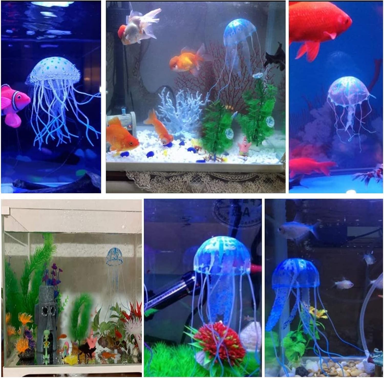 2 PCS Jellyfish Fish Tank Decorations, Simulation Jellyfish Plant Ornament, Fish Tank Jellyfish Glow Decorations, Fishtank Decorations for Various Aquarium (S, Blue)