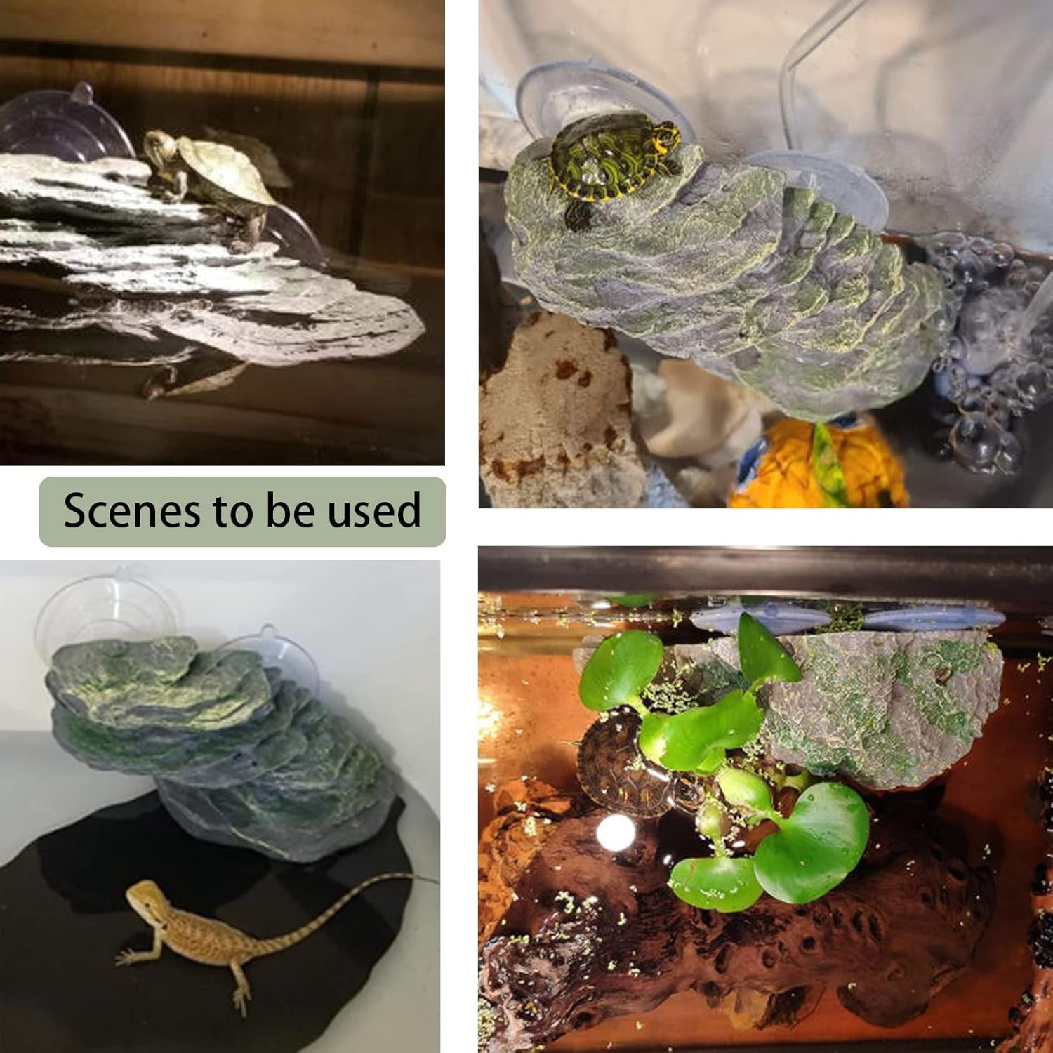 Turtle Basking Platform Tortoise Resin Dock Tortoise Climbing Ramp Shale with Suction Cup Adjustable Resting Terrace Lizard Climbing Platform for Frogs Newts (Small:6.0”Lx2.7”Wx2.7”H)