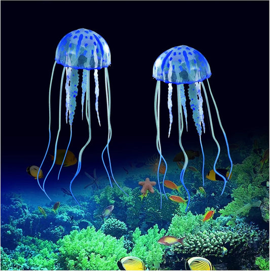 2 PCS Jellyfish Fish Tank Decorations, Simulation Jellyfish Plant Ornament, Fish Tank Jellyfish Glow Decorations, Fishtank Decorations for Various Aquarium (S, Blue)