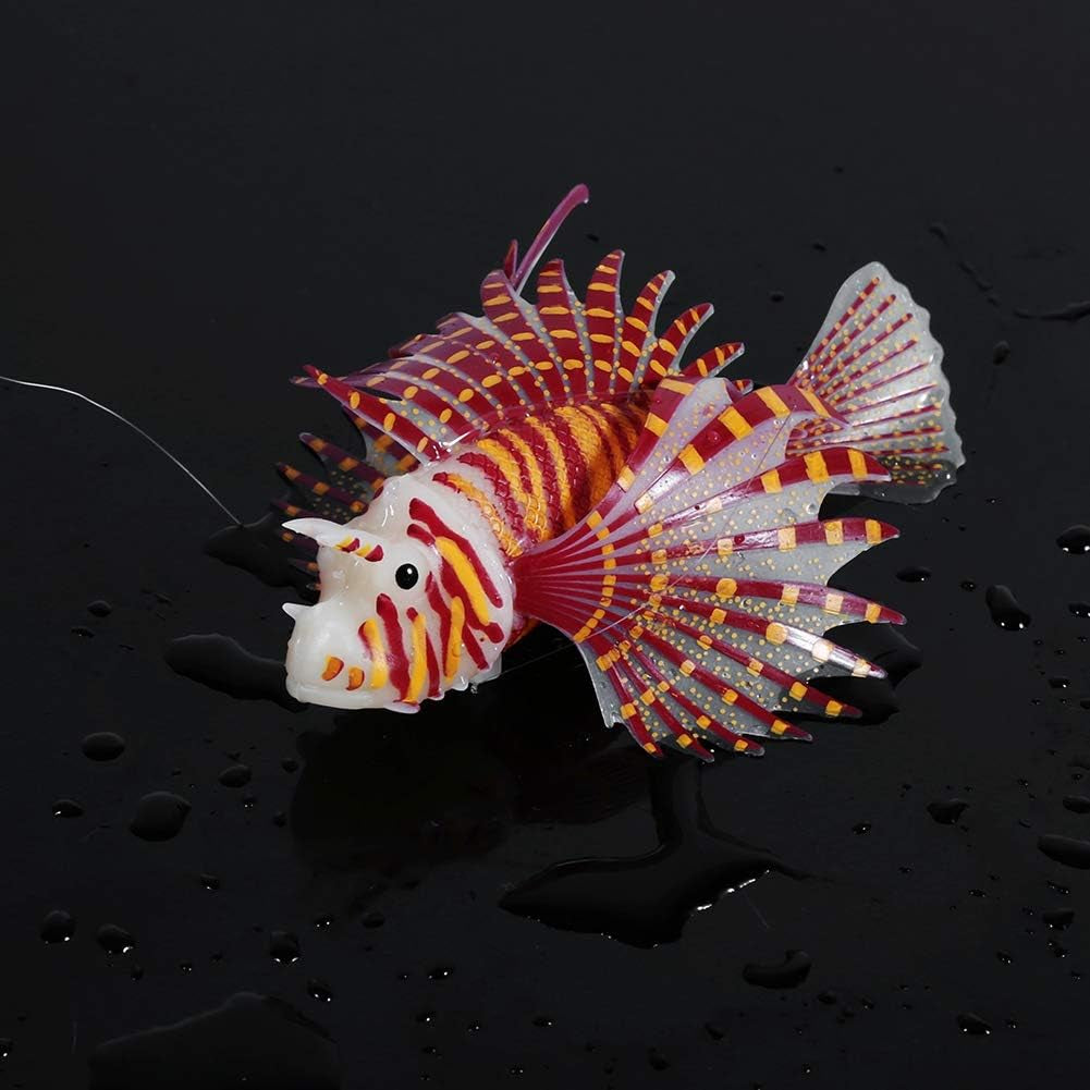Artificial Glowing Fish, Artificial Glowing Lion Fish Luminous Fake Fish Aquarium Fish Landscape Ornament Simulation Animal Decoration(Red)
