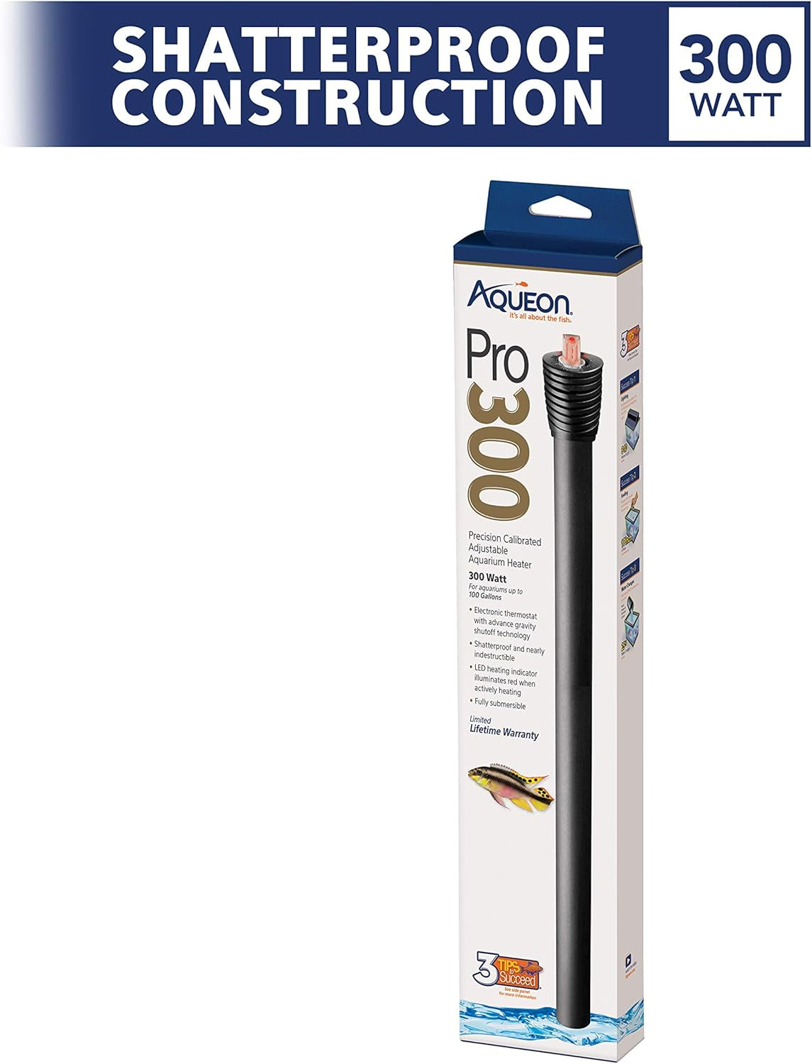 Pro 300 Submersible Aquarium Fish Tank Heater, 300 Watts, for up to 100 Gallon Fish Tanks