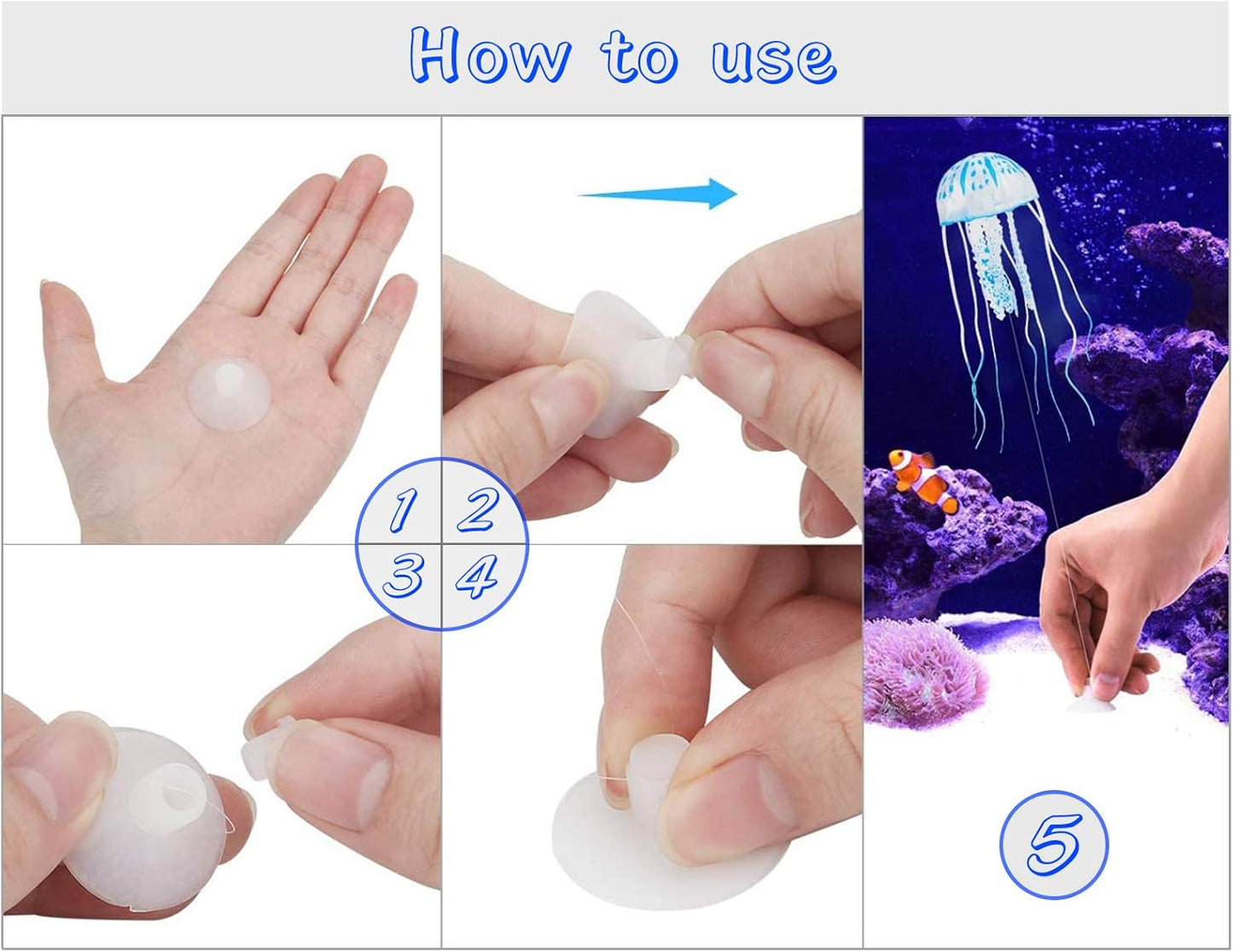 2 PCS Jellyfish Fish Tank Decorations, Simulation Jellyfish Plant Ornament, Fish Tank Jellyfish Glow Decorations, Fishtank Decorations for Various Aquarium (S, Blue)