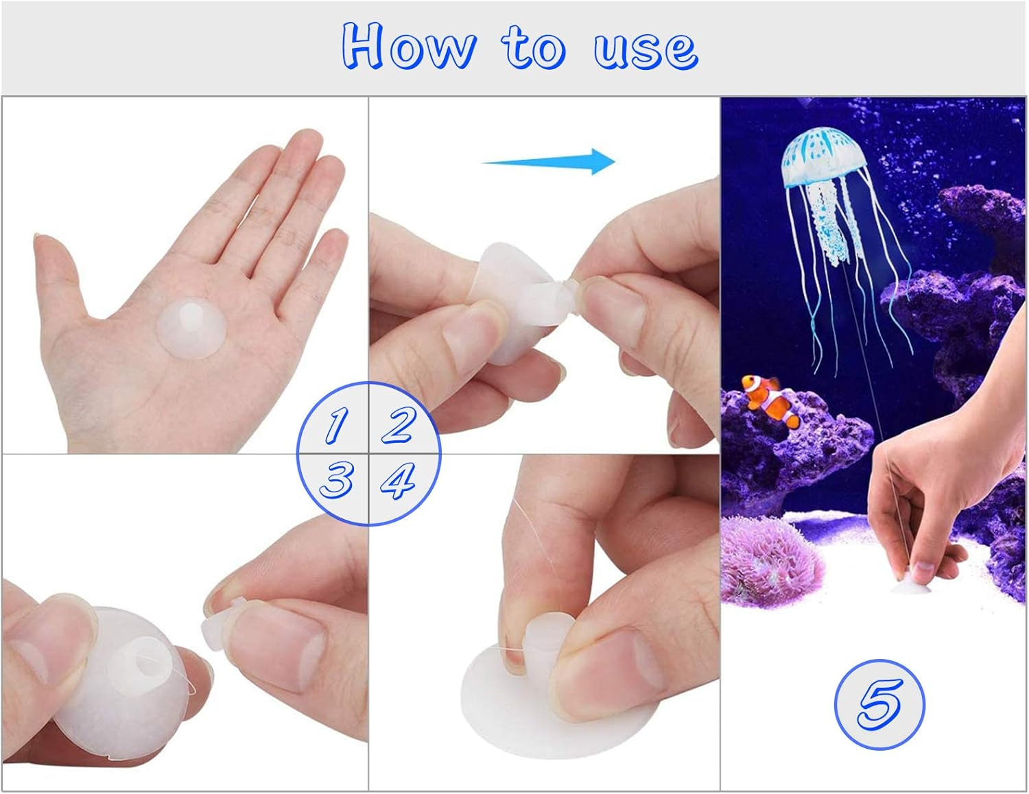 2 PCS Jellyfish Fish Tank Decorations, Simulation Jellyfish Plant Ornament, Fish Tank Jellyfish Glow Decorations, Fishtank Decorations for Various Aquarium (S, Blue)