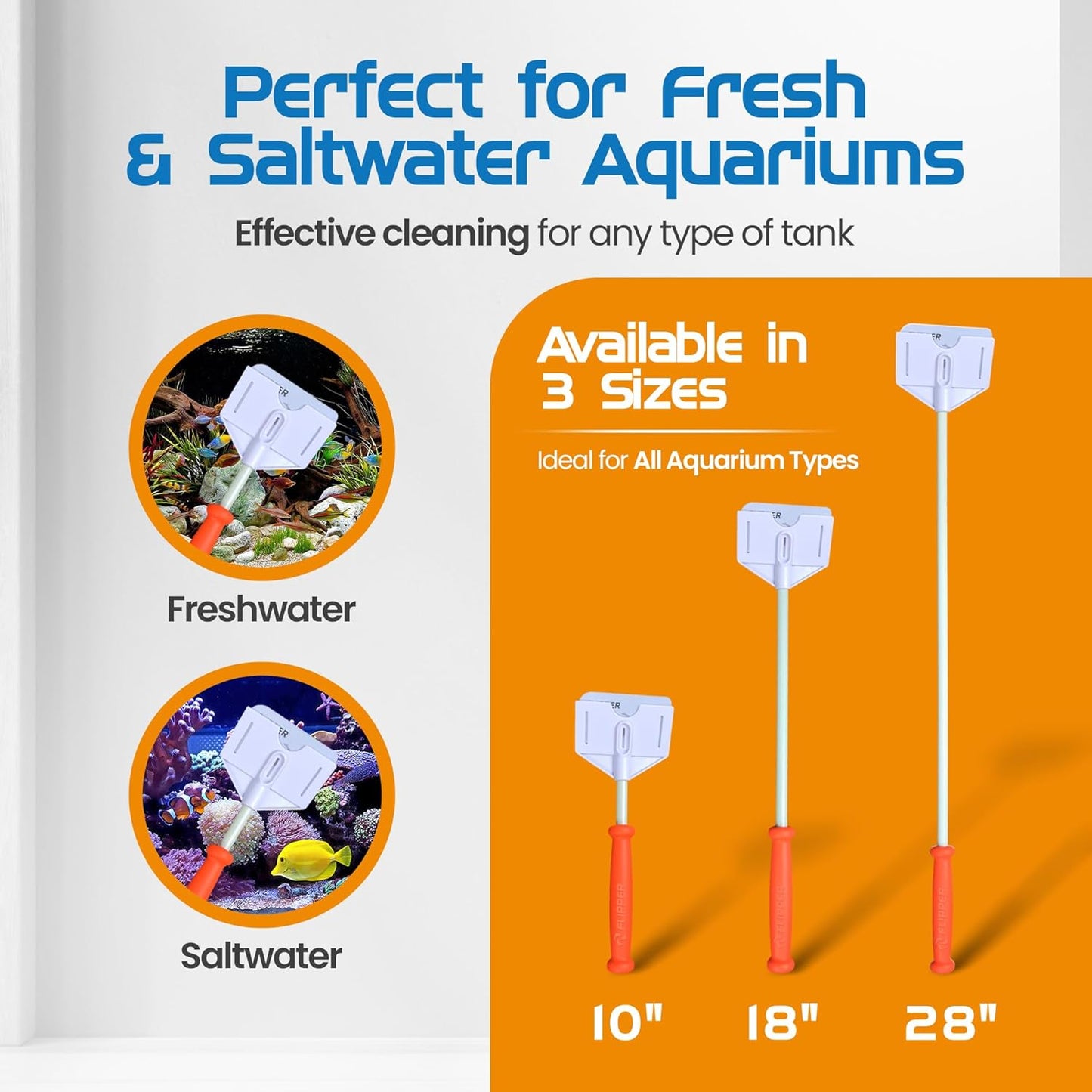 Flipper Platinum Aquarium Algae Scraper | Glass & Acrylic Tank Cleaner with Serrated Blade for Efficient Aquarium Maintenance (28” Rigid Shaft)