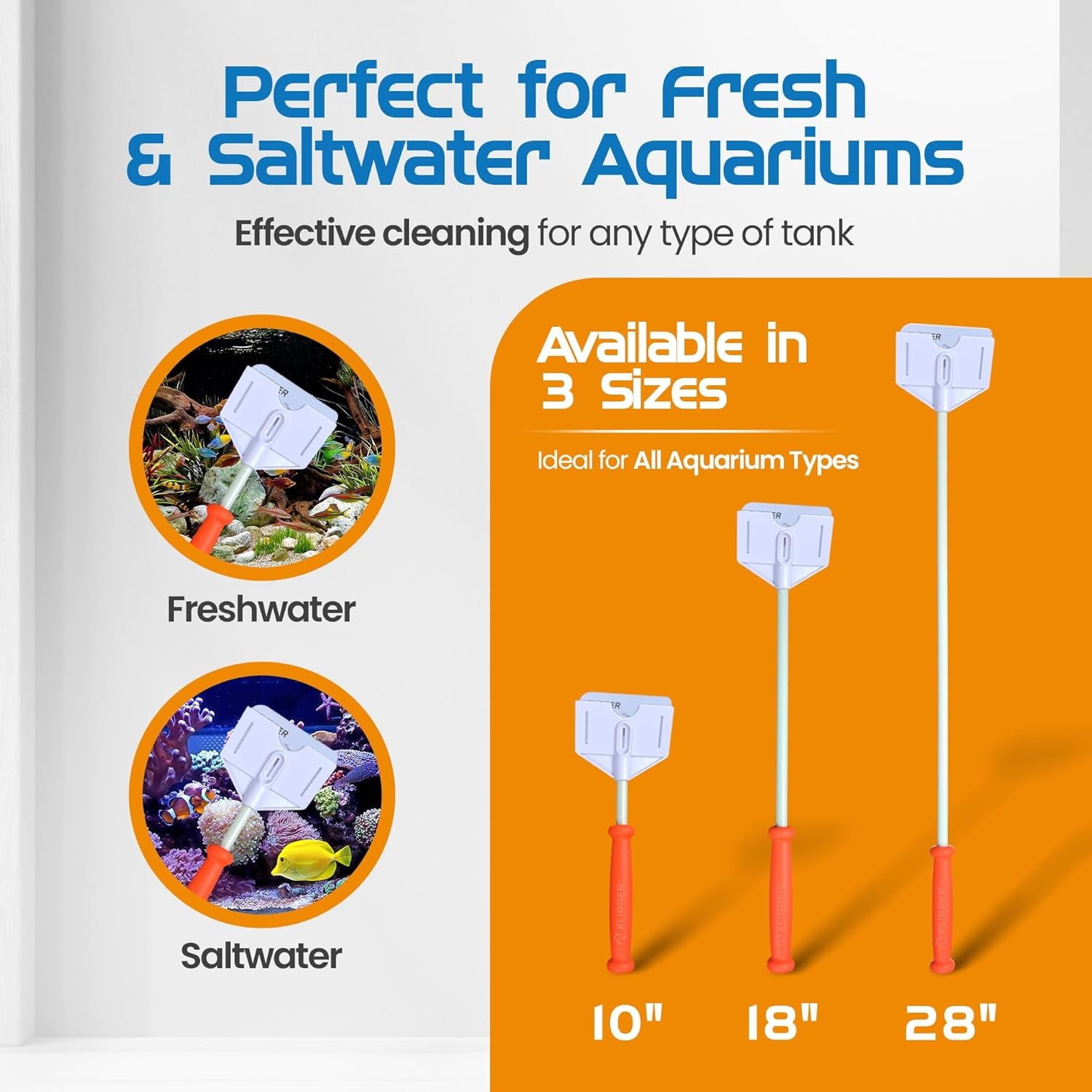 Flipper Platinum Aquarium Algae Scraper | Glass & Acrylic Tank Cleaner with Serrated Blade for Efficient Aquarium Maintenance (28” Rigid Shaft)