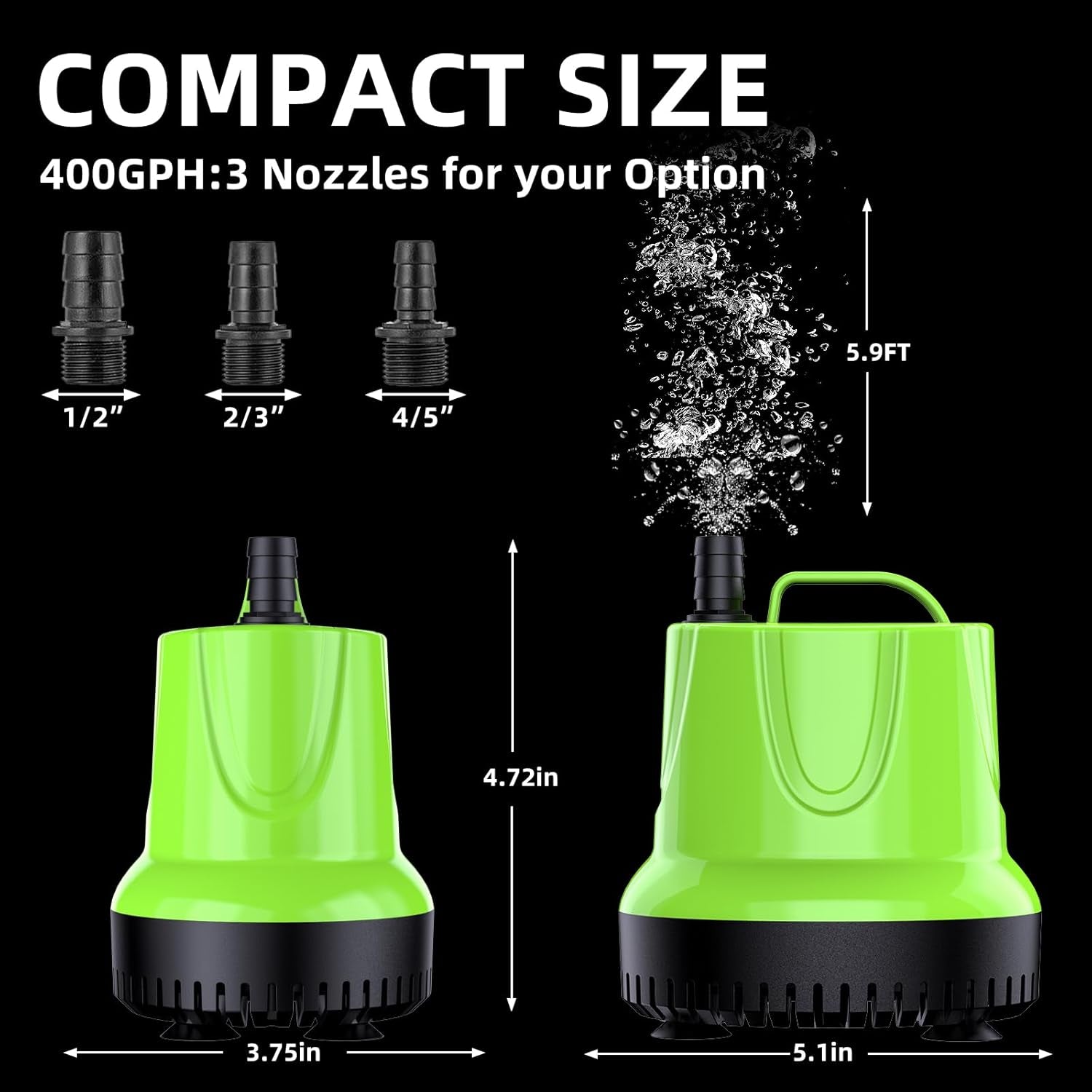 Fountain Submersible Water Pump: 330 GPH 25W Small Sump Pump for Outdoor Pond Hydroponic Statuary Waterfall Aquarium Fish Tank