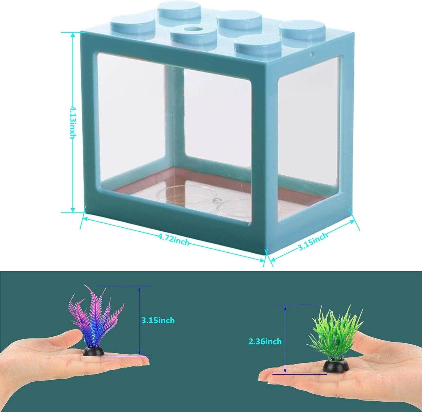 Small Betta Fish Tank, Middle Fish Tank Fish Bow Aquarium with Plastic Plant Decoration, Clear Stackable Cube Tank for Turtle Jellyfish Goldfish Moss Balls Insects,34Oz
