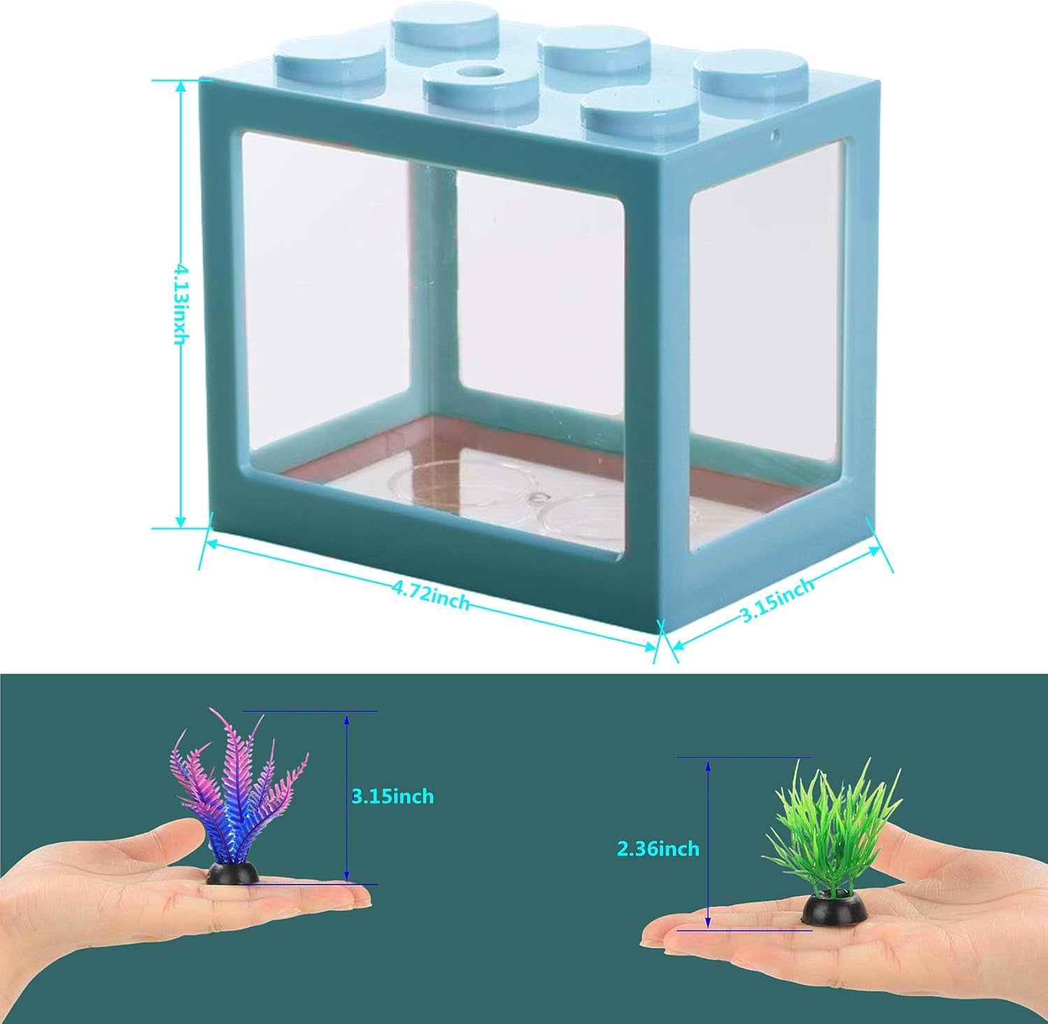 Small Betta Fish Tank, Middle Fish Tank Fish Bow Aquarium with Plastic Plant Decoration, Clear Stackable Cube Tank for Turtle Jellyfish Goldfish Moss Balls Insects,34Oz