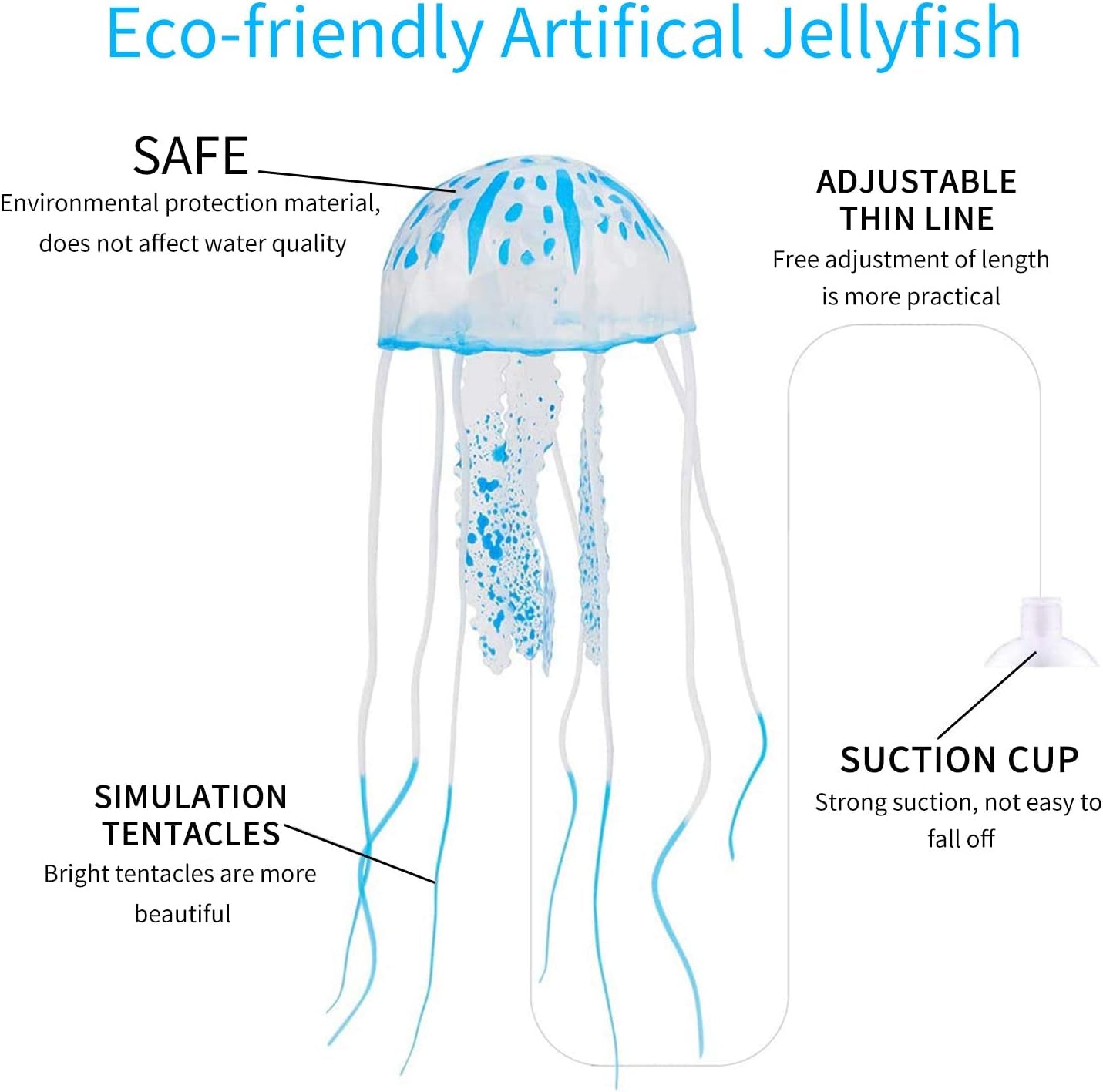 2 PCS Jellyfish Fish Tank Decorations, Simulation Jellyfish Plant Ornament, Fish Tank Jellyfish Glow Decorations, Fishtank Decorations for Various Aquarium (S, Blue)