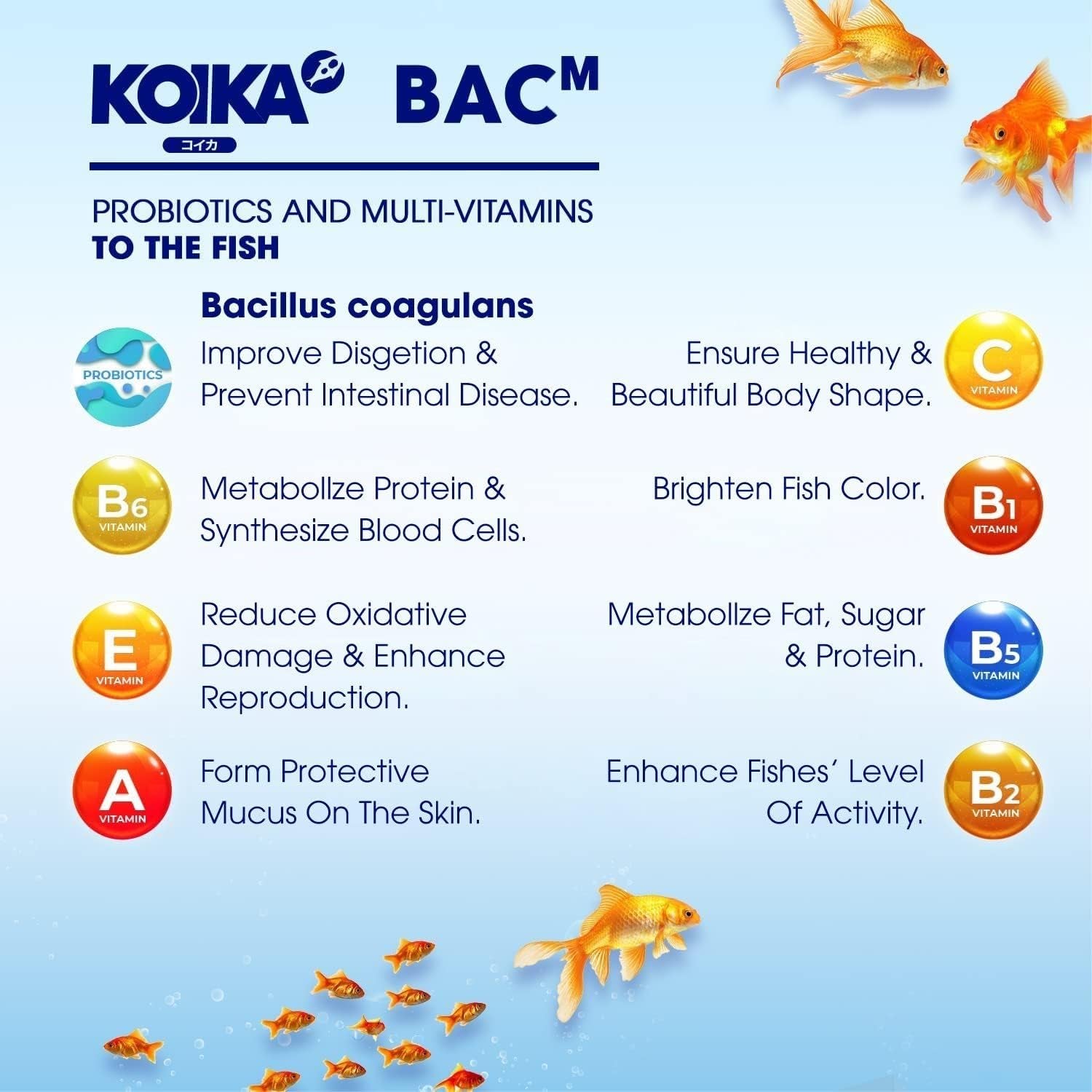 BACM Natural Color Enhancement for Fish, Combination of Probiotic & Multi-Vitamins for Aquarium A, B6, B2, Pleasant Smells (BACM, 30Ml)
