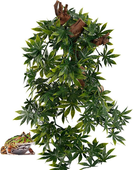 Reptile Plants, Artificial Reptile Plants Green Leaves, Terrarium Decoration with Suction Cups for Hermit Crab Lizards Geckos Snake Turtles Gecko, Reptile & Amphibian Habitat Plants