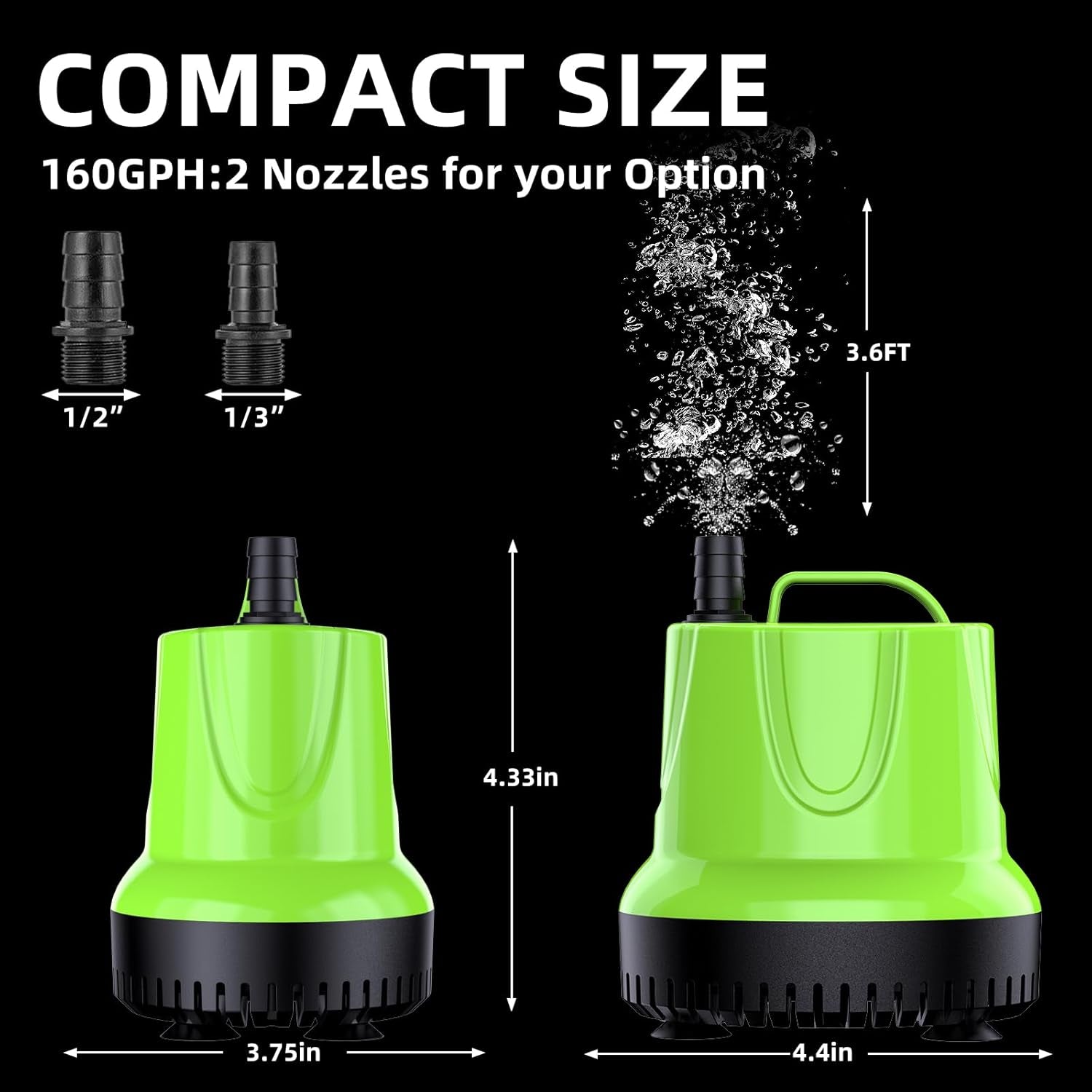 Fountain Submersible Water Pump: 160 GPH 12W Small Sump Pump for Outdoor Pond Hydroponic Statuary Waterfall Aquarium Fish Tank