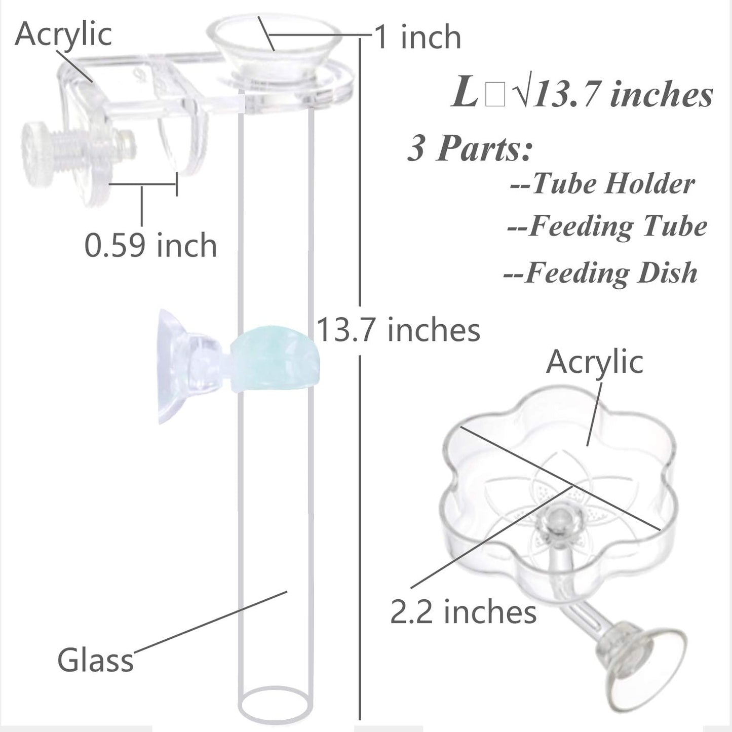 Aquarium Shrimp Small Fish Feeding Dish and Feeding Tube Kit, Including Glass Feeder Tube Acrylic Feeder Dish and Holder, 3 Lengths Optional, 7.8 Inches, 11 Inches, 13.7 Inches (L-13.7 Inches)