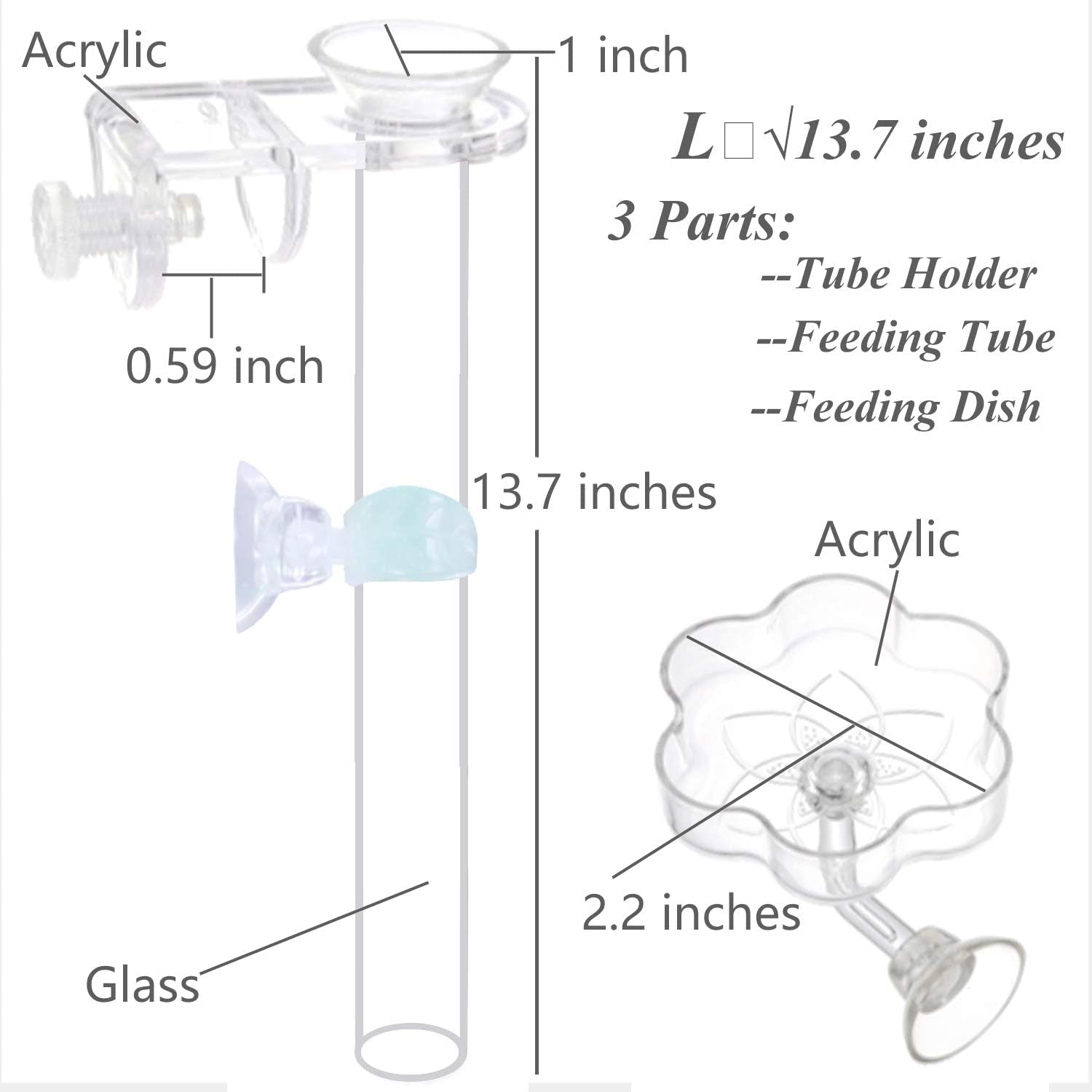 Aquarium Shrimp Small Fish Feeding Dish and Feeding Tube Kit, Including Glass Feeder Tube Acrylic Feeder Dish and Holder, 3 Lengths Optional, 7.8 Inches, 11 Inches, 13.7 Inches (L-13.7 Inches)