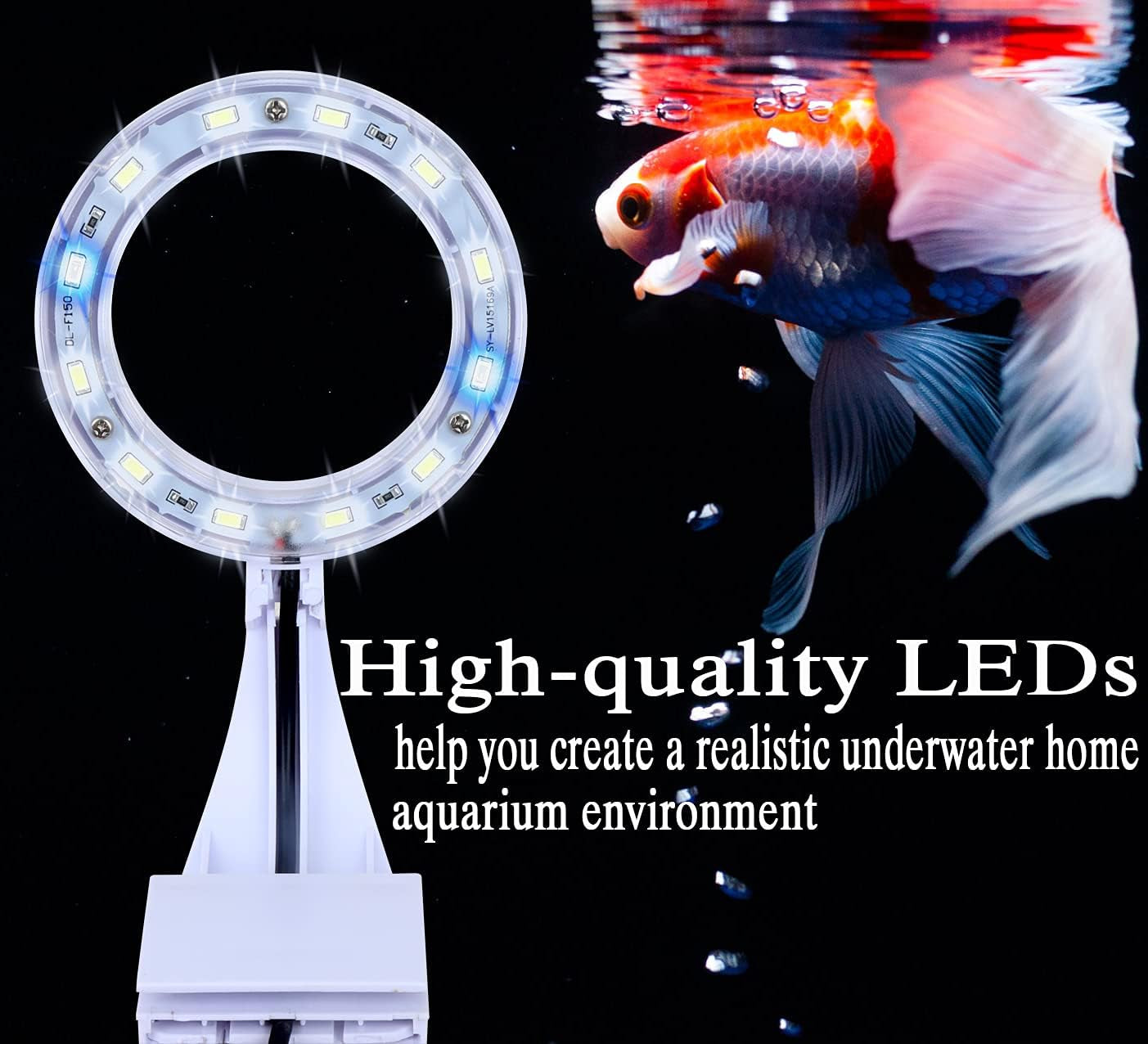 5W Mini Fish Tank Light White Clip-On Aquarium Lights for Small Betta Fish Tank,Round Light Aquatic Plant Lighting (White Body + Blue LED Light) Suitable for Small Fish Tanks
