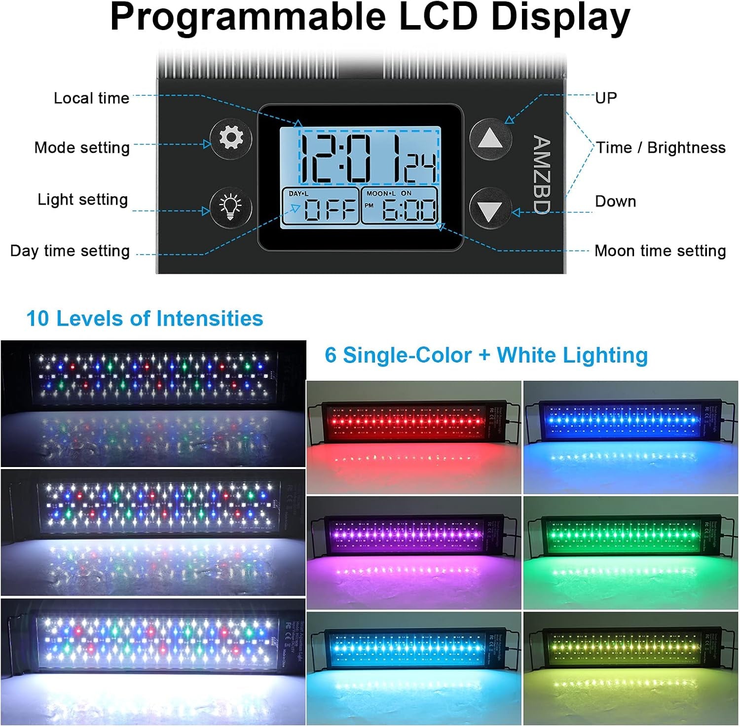 Aquarium Lights, LED Aquariums Lights with Full Spectrum Adjustable 7 Colors,Programmable,Waterproof,Timer&Diy Mode for Freshwater Fish Tank or Plants Tank,Extendable Brackets (30-36 Inch)