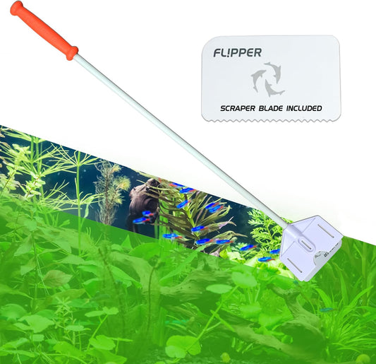Flipper Platinum Aquarium Algae Scraper | Glass & Acrylic Tank Cleaner with Serrated Blade for Efficient Aquarium Maintenance (28” Rigid Shaft)