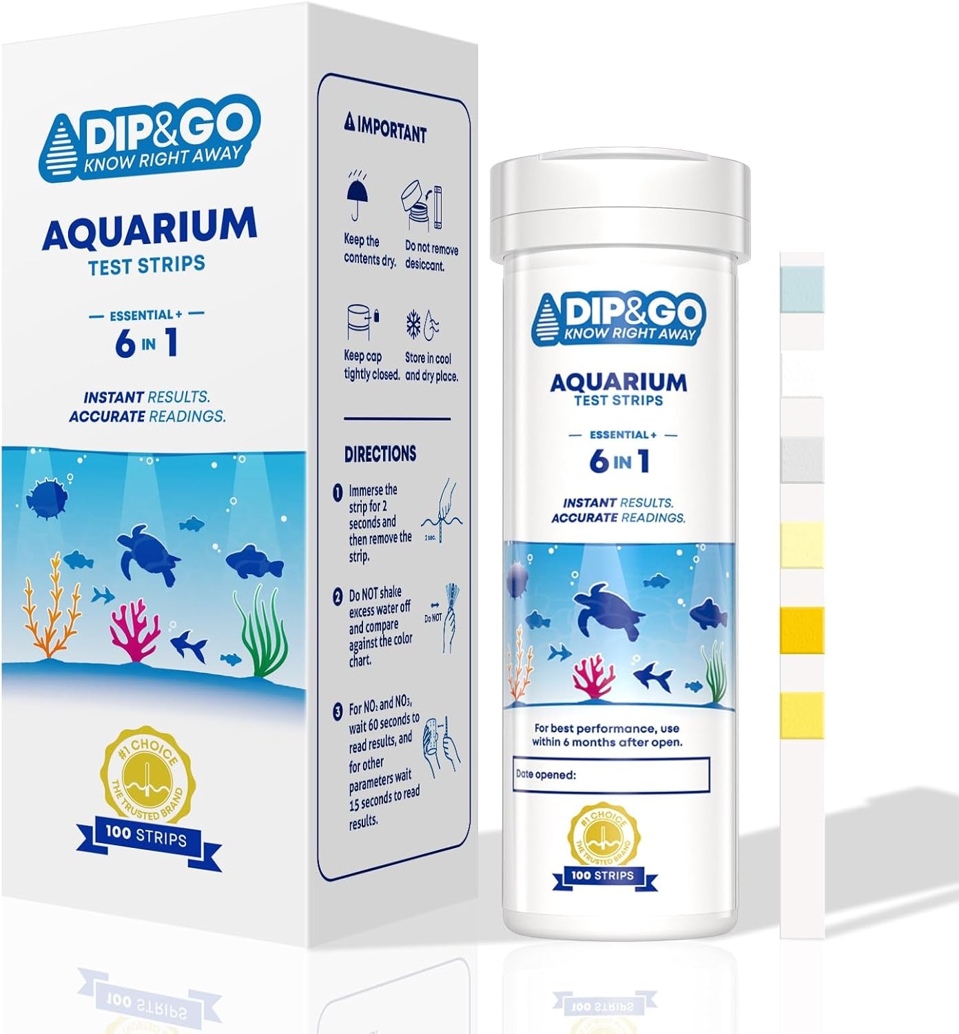 Aquarium Test Strips - Ammonia Test Kit for Aquarium -  6 in 1 Aquarium Water Test Kit for Freshwater, Fish Tank Water Testing Kit, 100 Strips