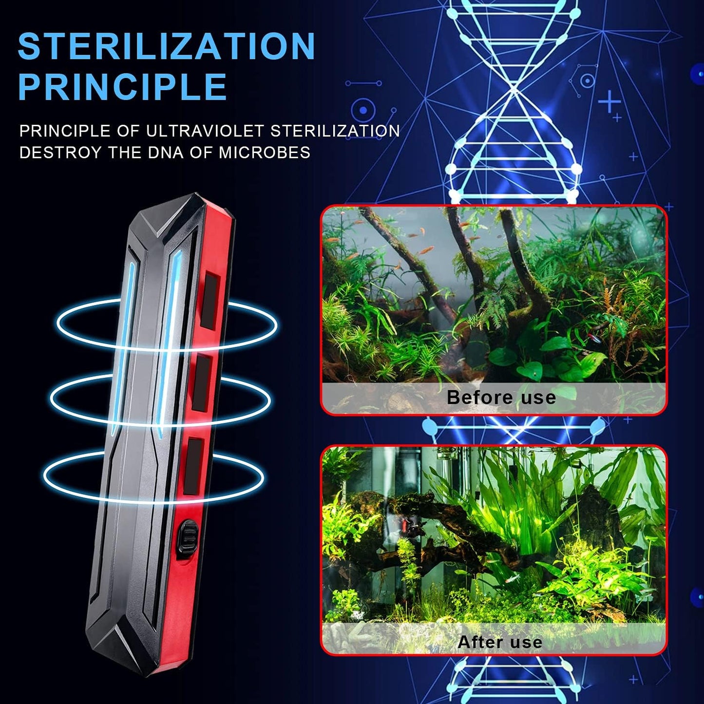 Aquarium Clean Light，9W&11W&13W UV Sanitizer Submersible Light with AI Smart Timer,Intelligent Aquarium Water Clean Green Clear Waterproof Clean Lamp for Pond,Swimming Pool,Indoor