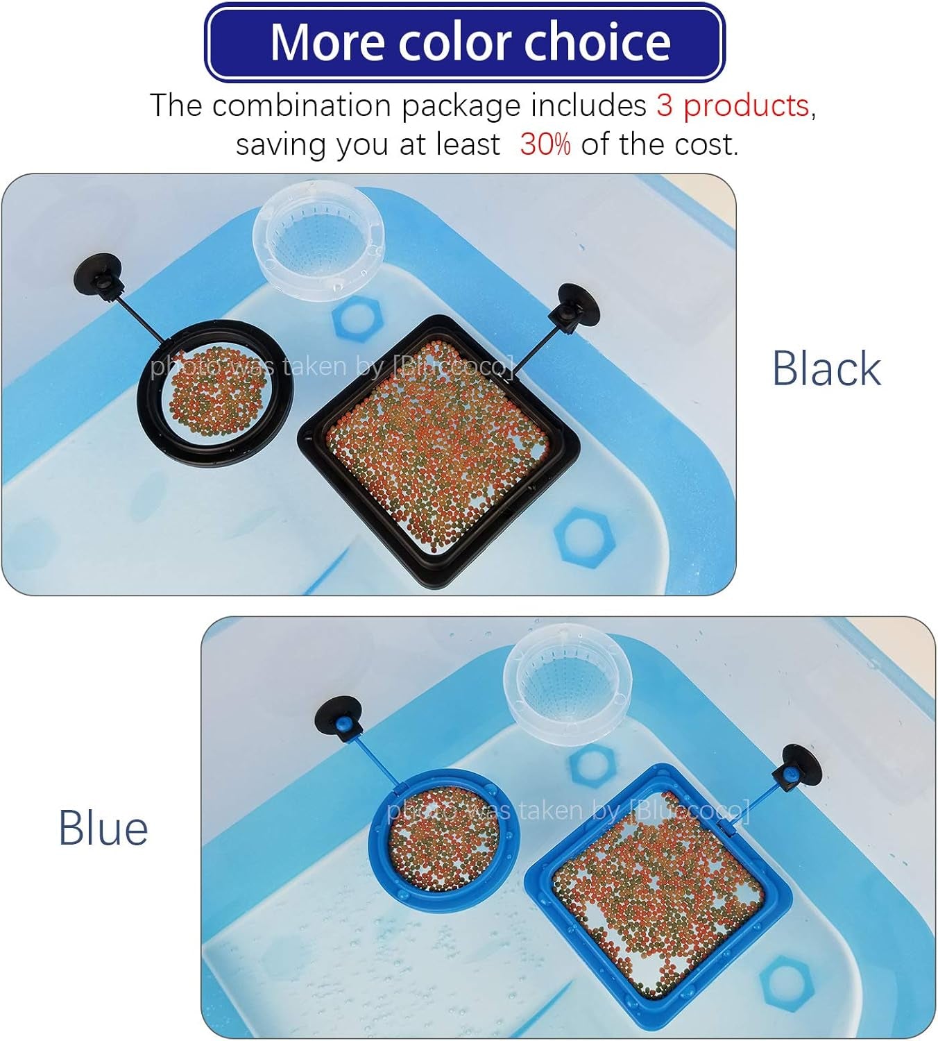 3 Pieces Fish Feeding Ring + Worm Feeding Cup,Fixed-Point Feeding, Fish Safe Floating Food Feeder Circle Blue, with Suction Cup,Easy to Install Aquarium, Square and round Shape Fish Feeder