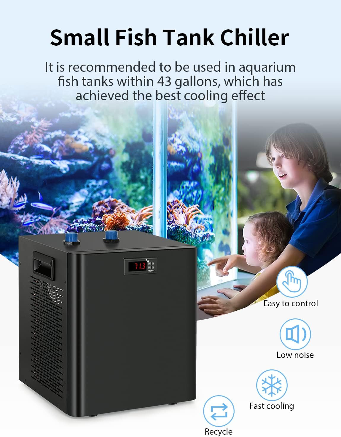 Aquarium Water Chiller, 79 Gal 1/3 HP Fish Tank Water Chiller with Special Quiet Design Compressor Refrigeration for Hydroponic System Axolotl Jellyfish Coral Crystal Shrimp 300L