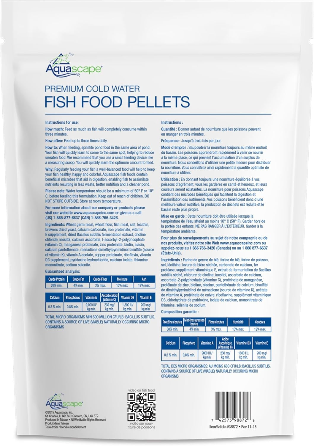 Premium Cold Water Fish Food Pellets for Large Koi and Pond Fish, Large Pellet, 4.4 Pounds | 98872