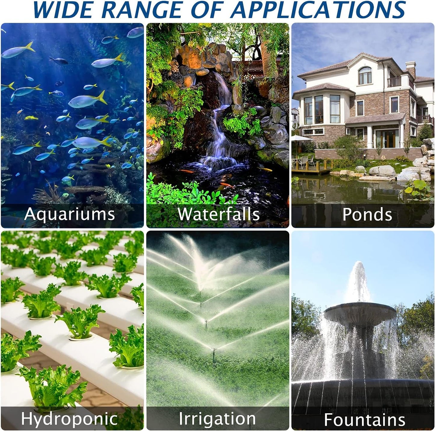 (9800GPH-620W,UL Listed) High Flow Submersible Pond Water Aquarium Pump Multi Scenario Application