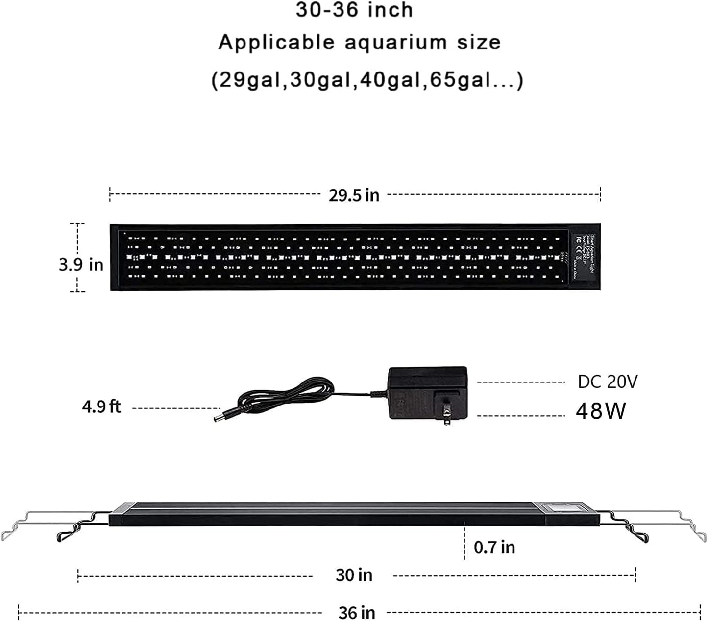 Aquarium Lights, LED Aquariums Lights with Full Spectrum Adjustable 7 Colors,Programmable,Waterproof,Timer&Diy Mode for Freshwater Fish Tank or Plants Tank,Extendable Brackets (30-36 Inch)