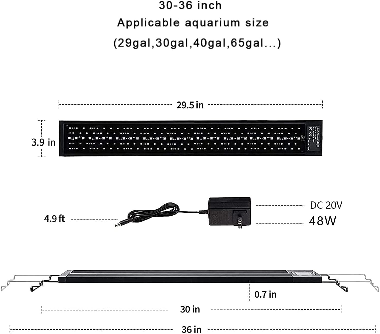 Aquarium Lights, LED Aquariums Lights with Full Spectrum Adjustable 7 Colors,Programmable,Waterproof,Timer&Diy Mode for Freshwater Fish Tank or Plants Tank,Extendable Brackets (30-36 Inch)