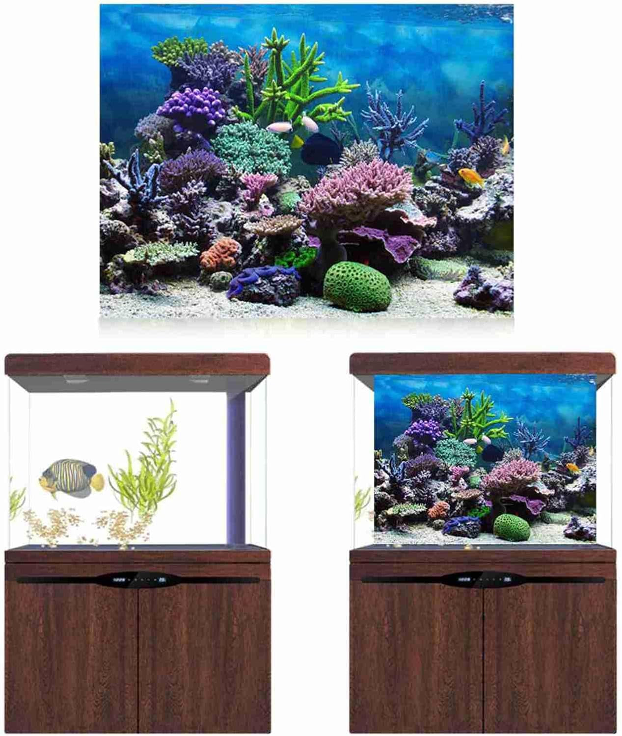 Fish Tank Decoration Poster, PVC Adhesive Aquarium Background Picture Corals Backdrop Decorative Paper Corals Aquarium Photography Background Seabed World Backdrop (76X46Cm)