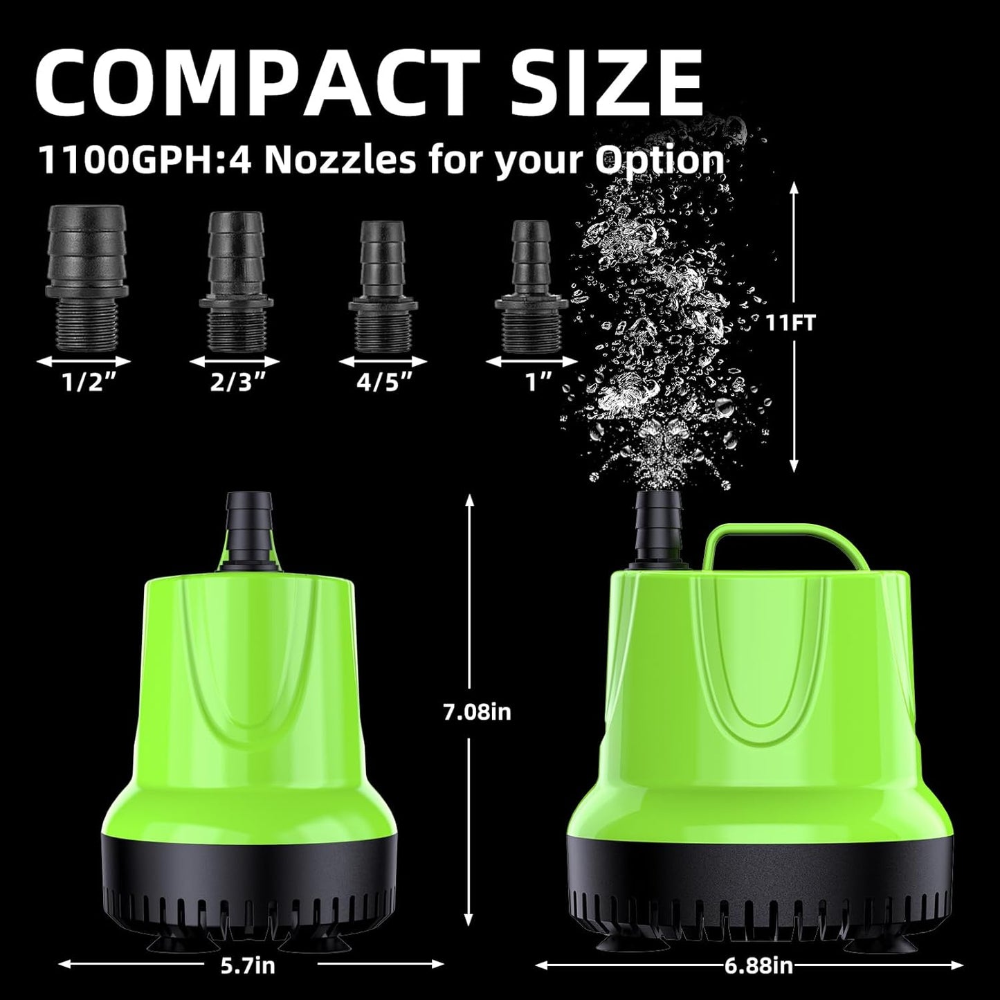 Fountain Submersible Water Pump: 1100 GPH 100W Small Sump Pump for Outdoor Pond Hydroponic Statuary Waterfall Aquarium Fish Tank