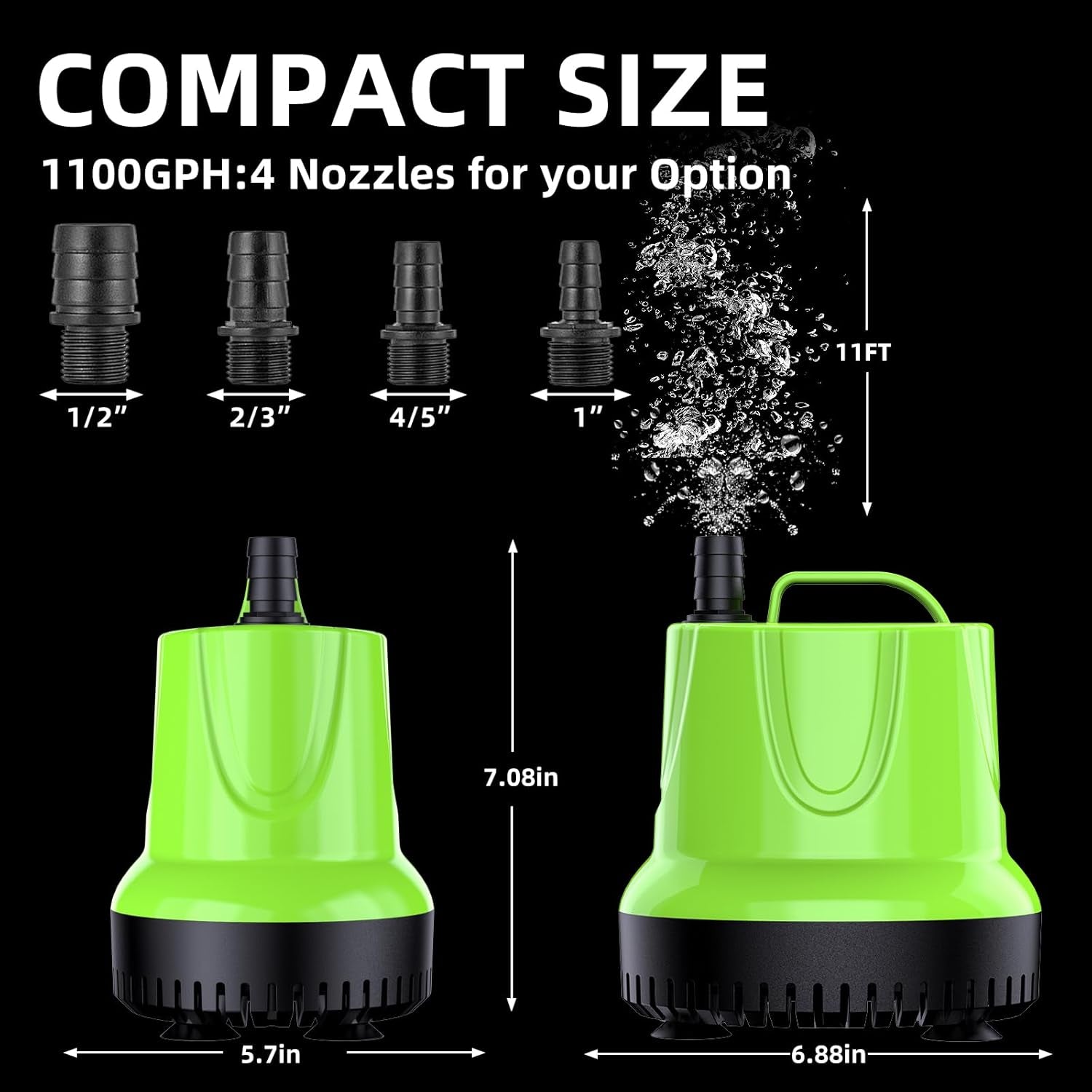 Fountain Submersible Water Pump: 1100 GPH 100W Small Sump Pump for Outdoor Pond Hydroponic Statuary Waterfall Aquarium Fish Tank