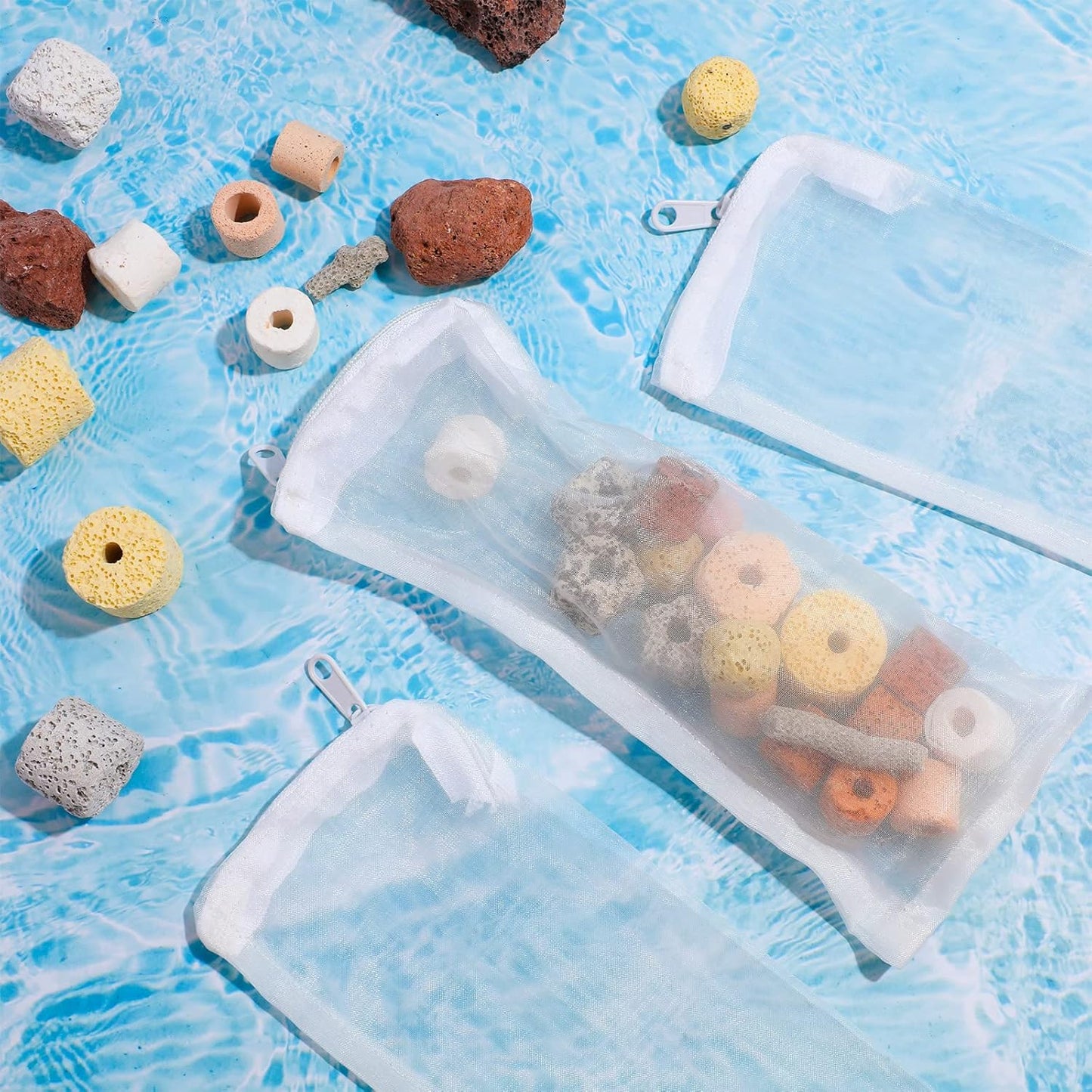 15 Pieces Aquarium Filter Media Bags 150 Micrometer Fine Filter Bags Mesh Reusable with Zipper for Activated Carbon Resins (3.1 X 7.9 Inch, Nylon)