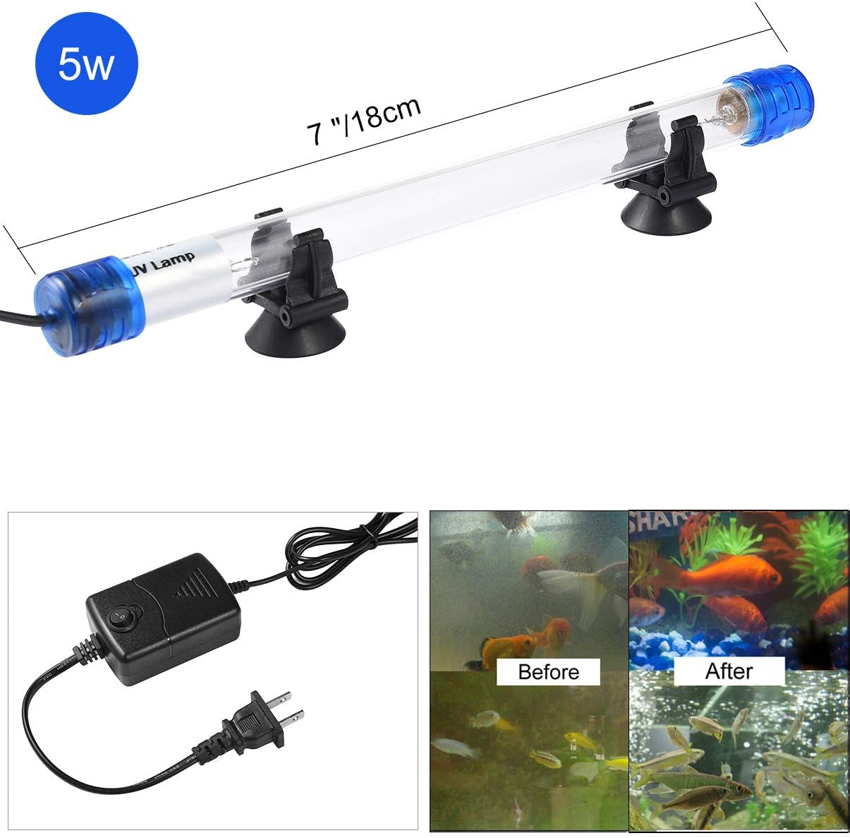 Aquarium Lights 5 W Submersible Light Aquarium Clean Light for Aquarium Water Clean Green Clear Waterproof Clean Lamp