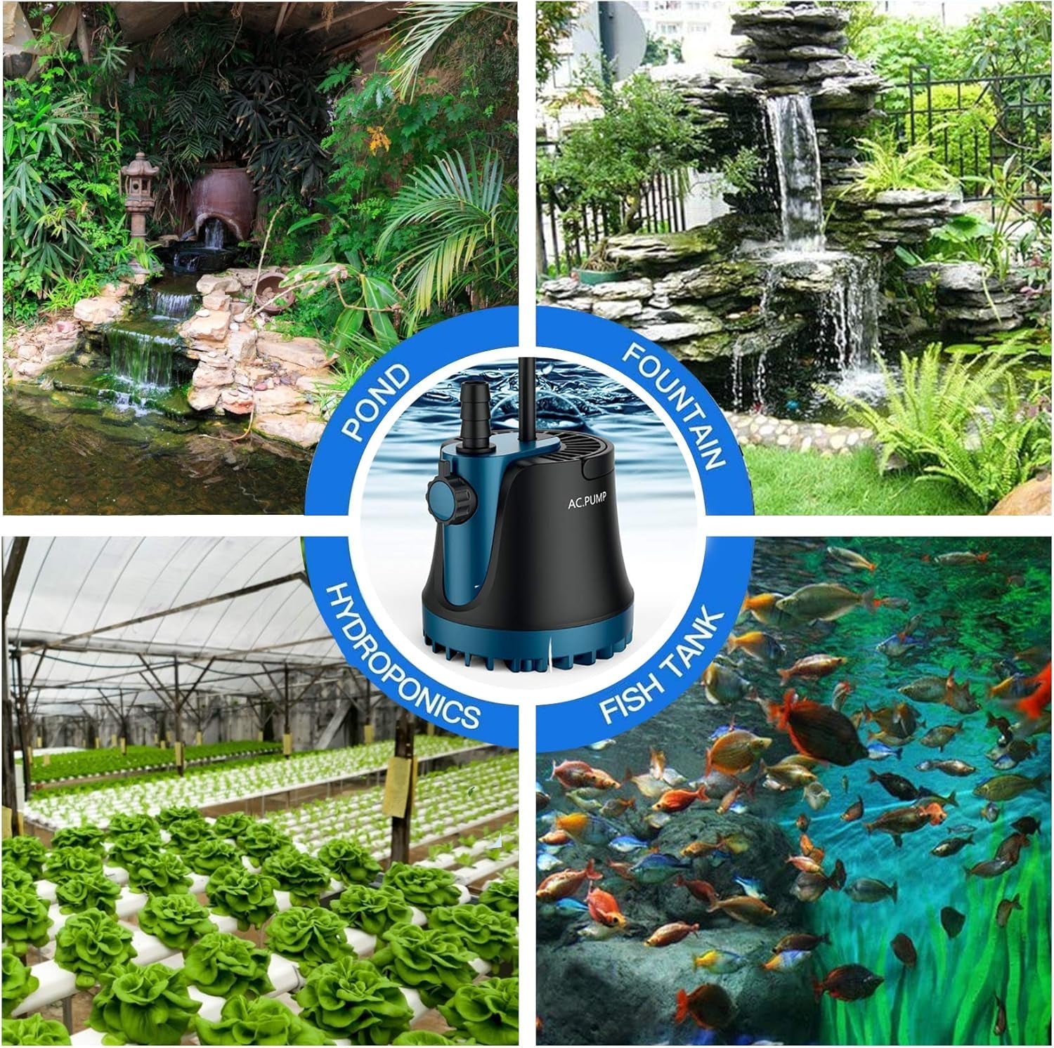 Submersible Pump with Adjustable Flow Rate,  Aquarium Fountain Pump, Ultra Quiet Water Pump for Pool, Fish Tank, Pond, Hydroponics, Ultra-Low Water Level with High Lift (400GPH, 25W)