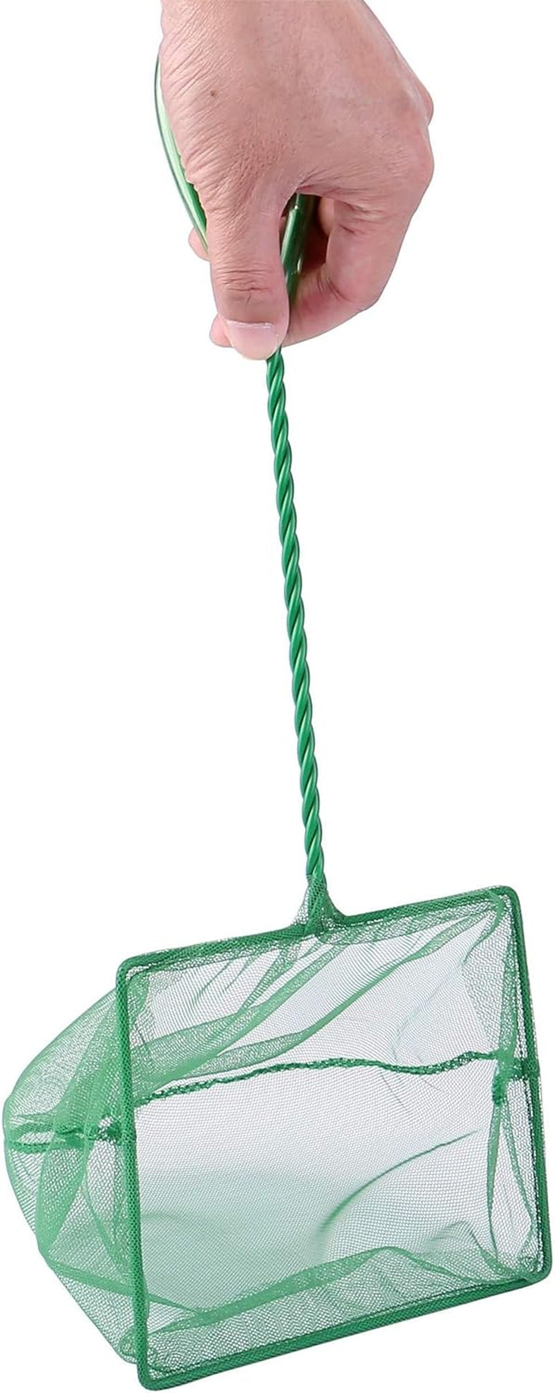 4In 5In 6In Aquarium Fish Net Green Fine Mesh Nylon Net Collection with 11" Long Handle Square Quick Catch Fish Net for Fish Tank