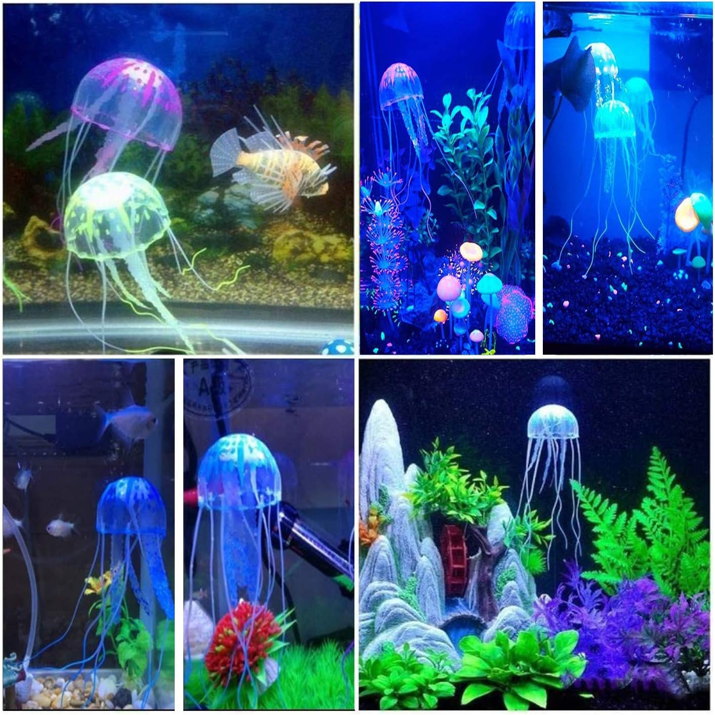 2 PCS Jellyfish Fish Tank Decorations, Simulation Jellyfish Plant Ornament, Fish Tank Jellyfish Glow Decorations, Fishtank Decorations for Various Aquarium (S, Blue)