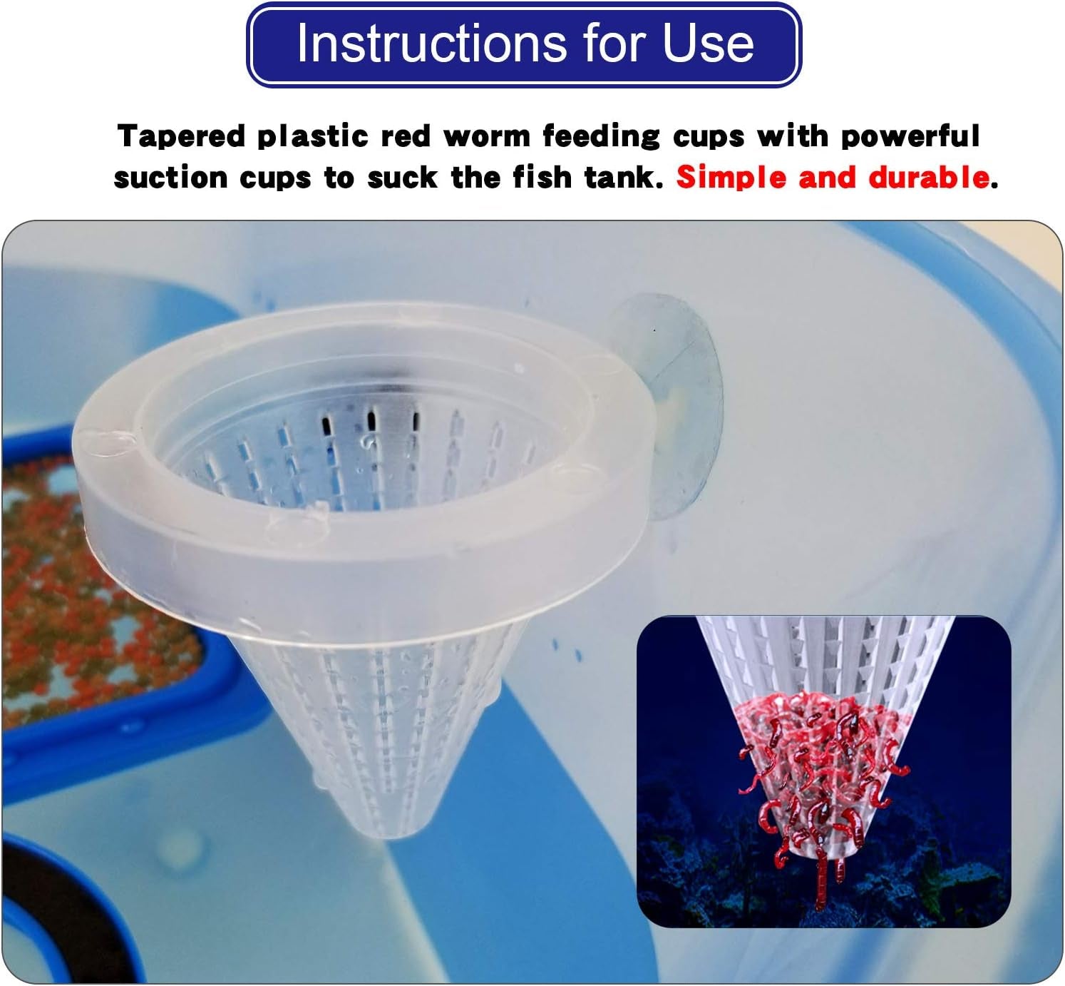 3 Pieces Fish Feeding Ring + Worm Feeding Cup,Fixed-Point Feeding, Fish Safe Floating Food Feeder Circle Blue, with Suction Cup,Easy to Install Aquarium, Square and round Shape Fish Feeder