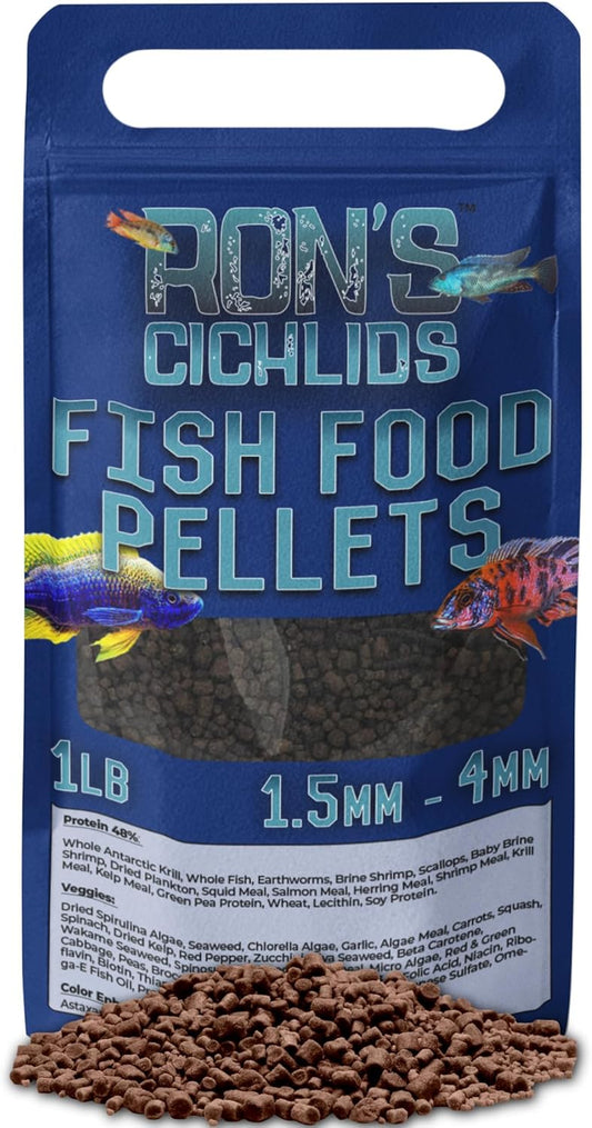 Fish Food Pellets - USA Made Slow Sinking Pellets & Sticks Feed, Zero Fillers, Koi, Pond, Goldfish, Tetra, Pleco, Oscar, Angelfish & Tropical Aquarium Fish, 1.5Mm-4Mm, Adult Blend 1 LB