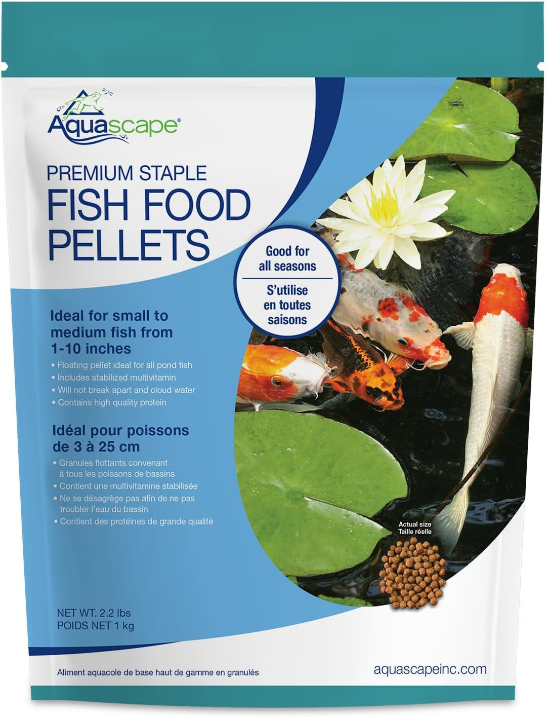 Premium Staple Fish Food Pellets for Small to Medium Pond Fish, Medium Pellet, 2.2 Pounds | 98868